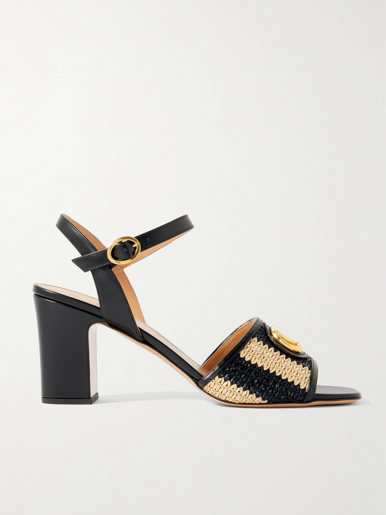 Garavani - Vlogo Signature 75 Embellished Leather-Trimmed Striped Raffia Sandals