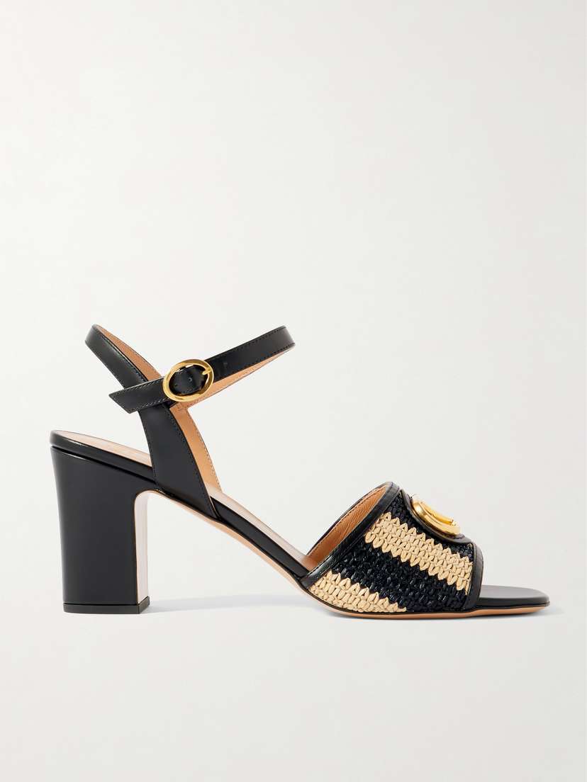 Valentino Garavani Vlogo Signature 75 Embellished Leather-trimmed Striped Raffia Sandals