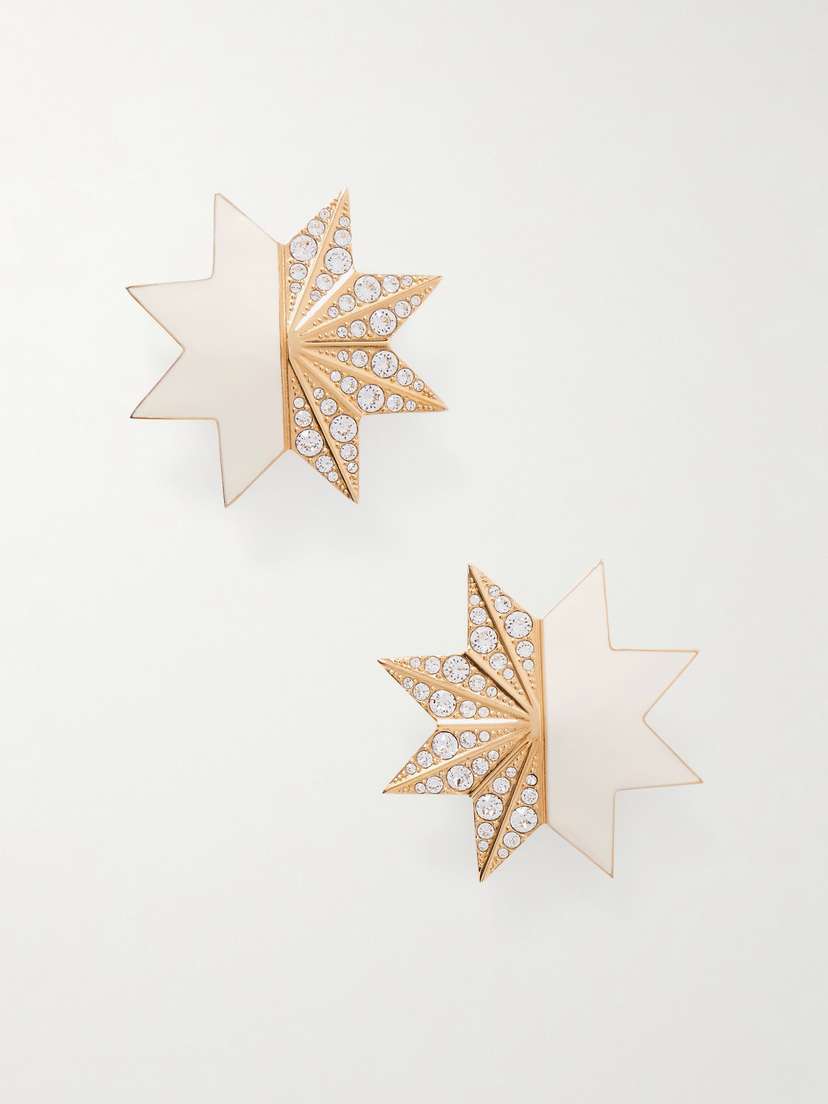 Valentino Garavani Pas Plus Gold-tone, Crystal And Enamel Clip Earrings
