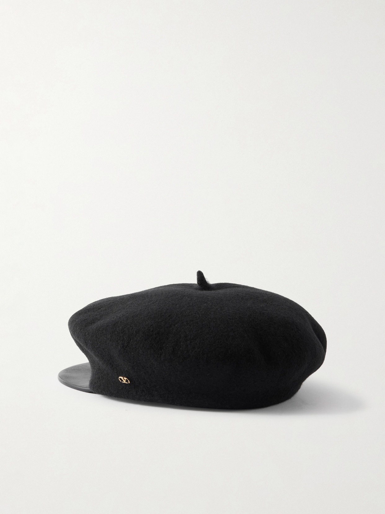 Valentino Embellished Leather-trimmed Wool Cap In Black