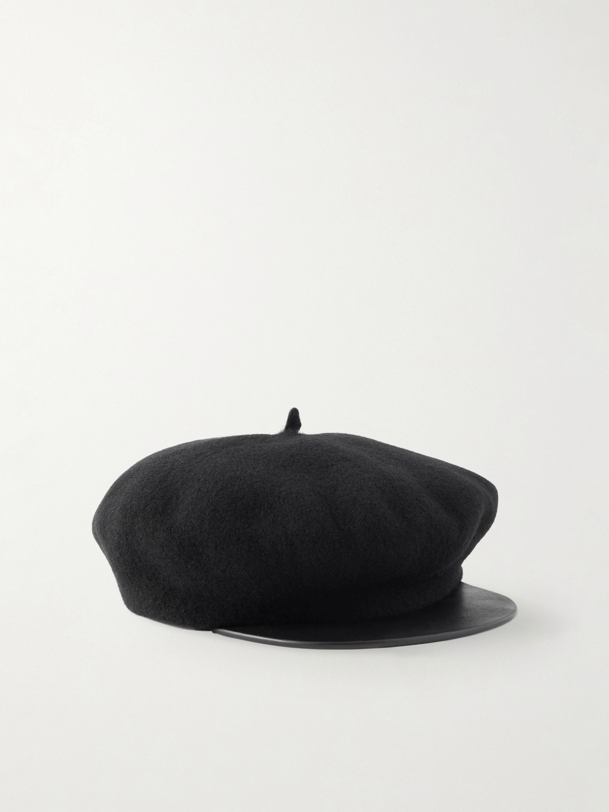 Valentino Embellished Leather-trimmed Wool Cap In Black
