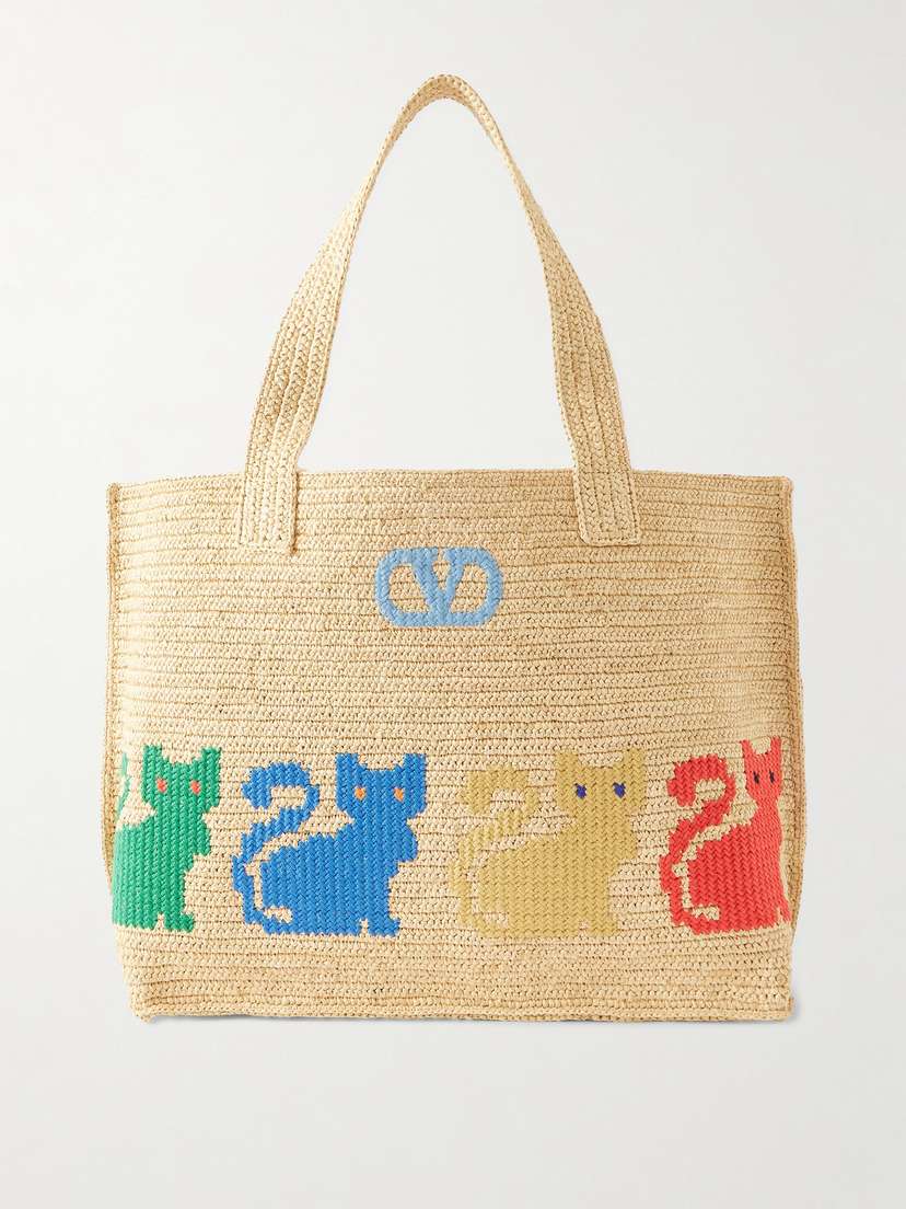 Valentino Garavani Large Embroidered Raffia Tote