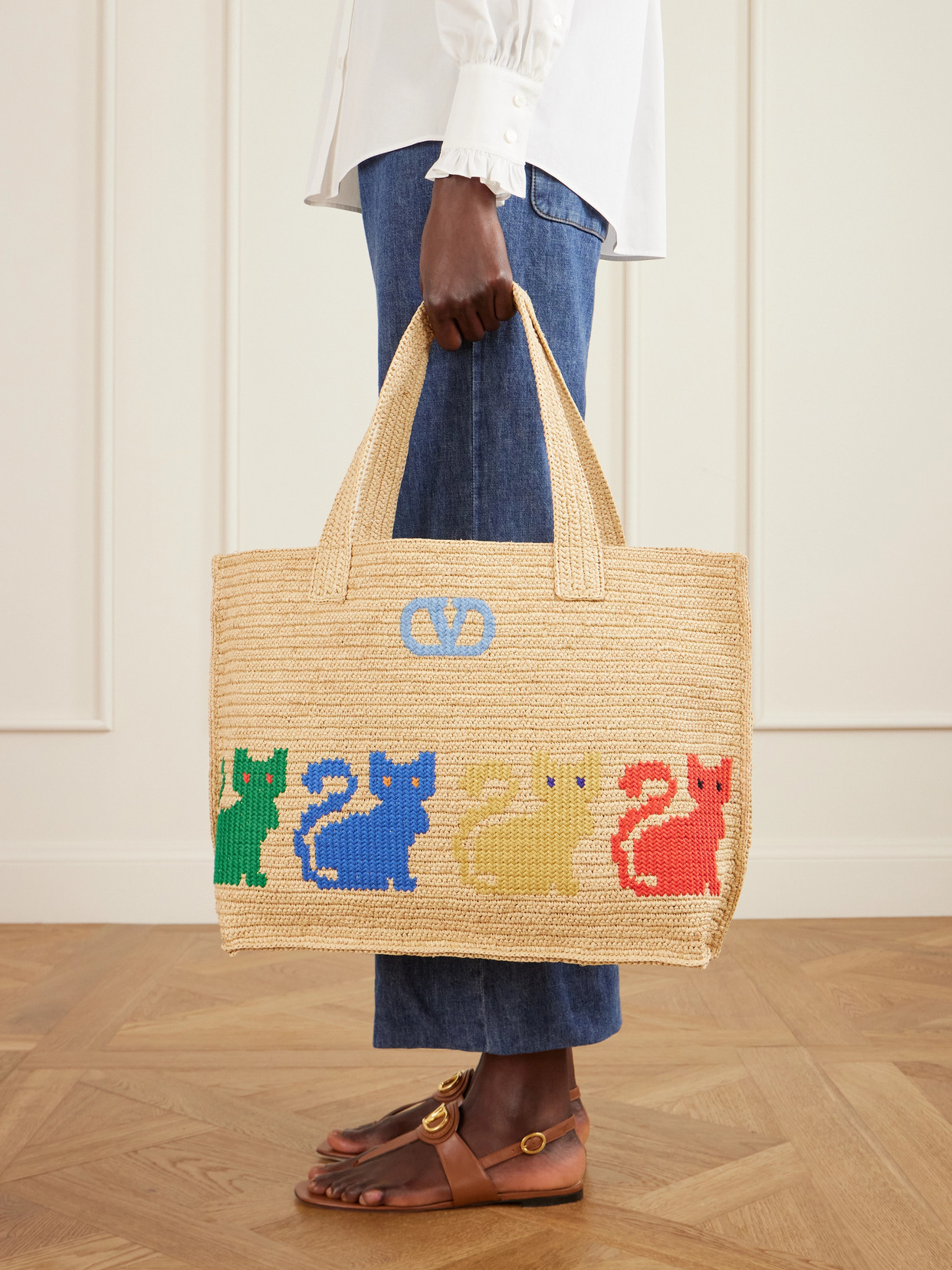 Valentino Garavani  Garavani Raffiachat Large Raffia Shopping Bag Woman Natural Uni In Multi