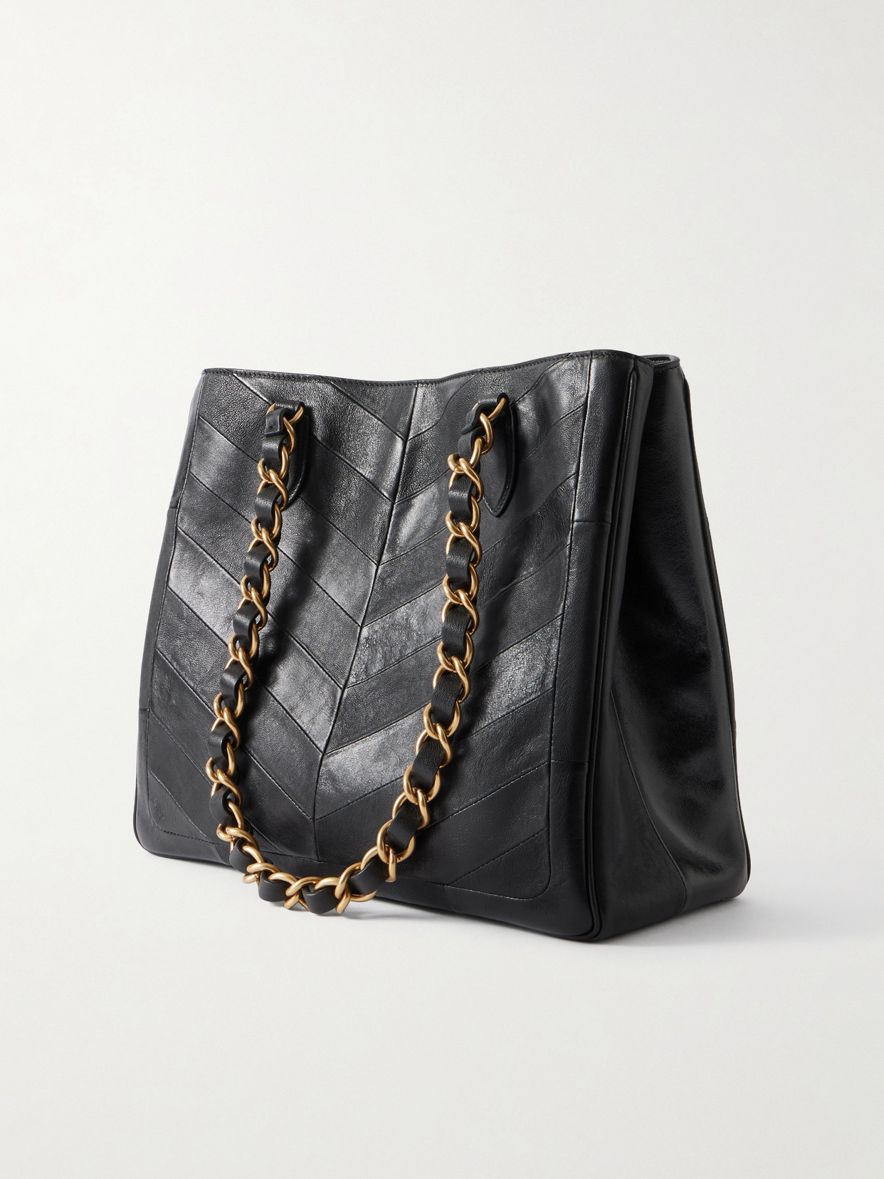 Valentino Jean Chain-detailed Paneled Leather Tote In Black