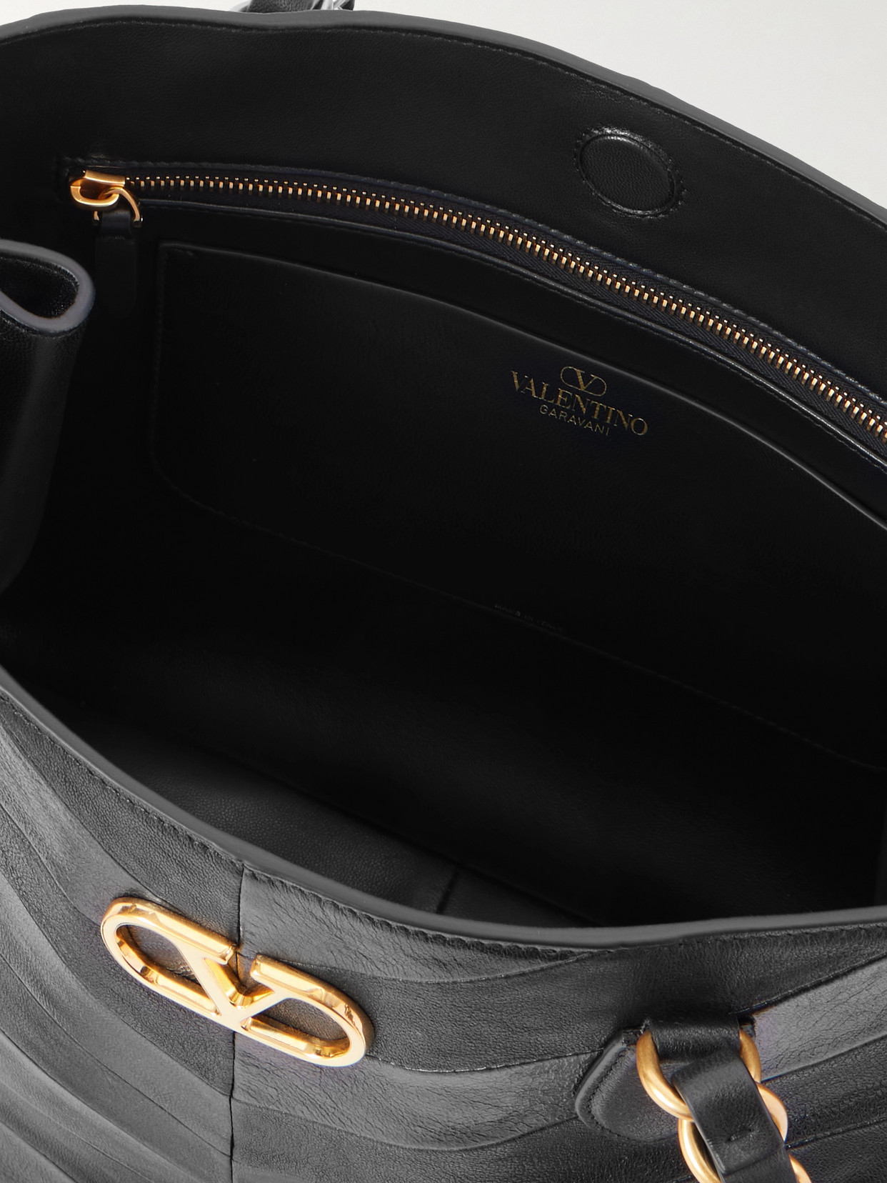 Valentino Jean Chain-detailed Paneled Leather Tote In Black