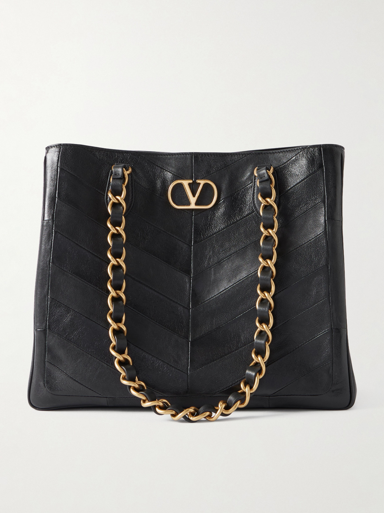 Valentino Jean Chain-detailed Paneled Leather Tote In Black