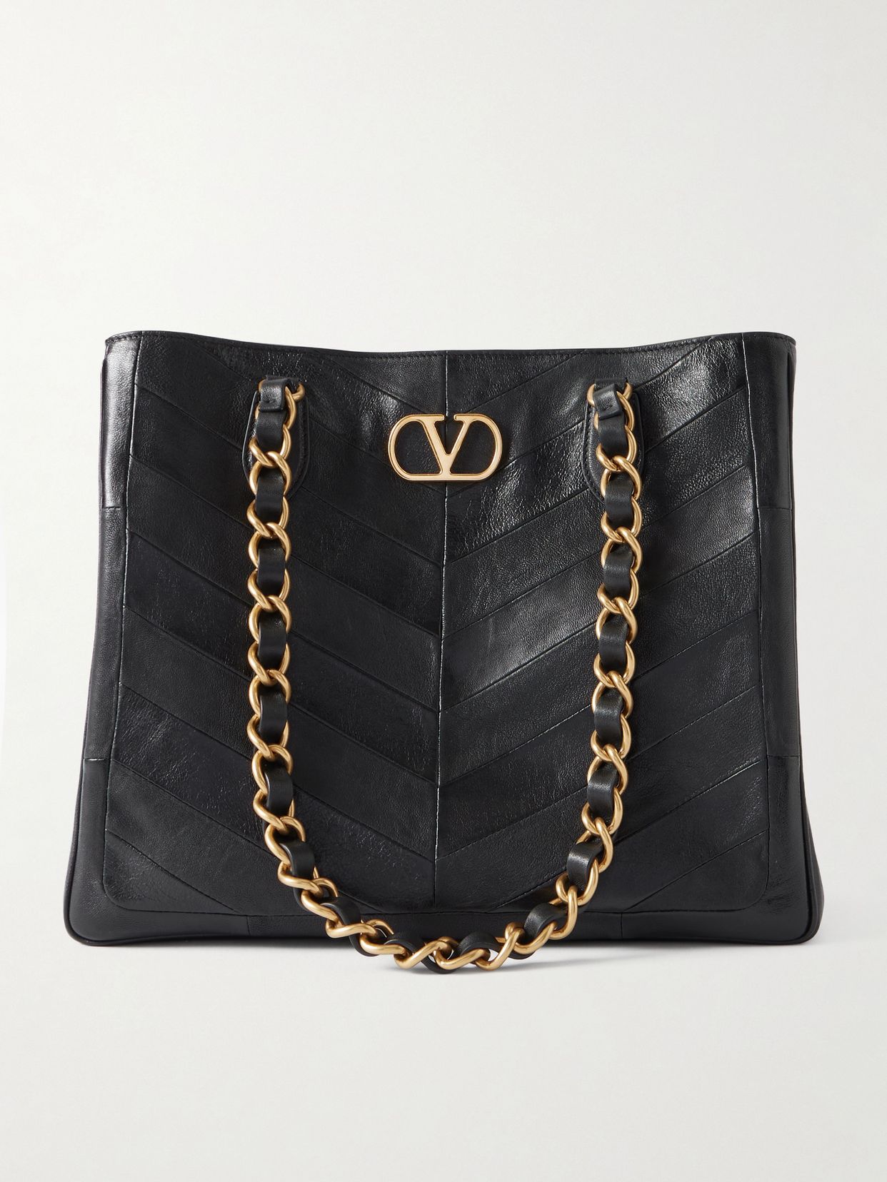 Jean chain-detailed paneled leather tote
