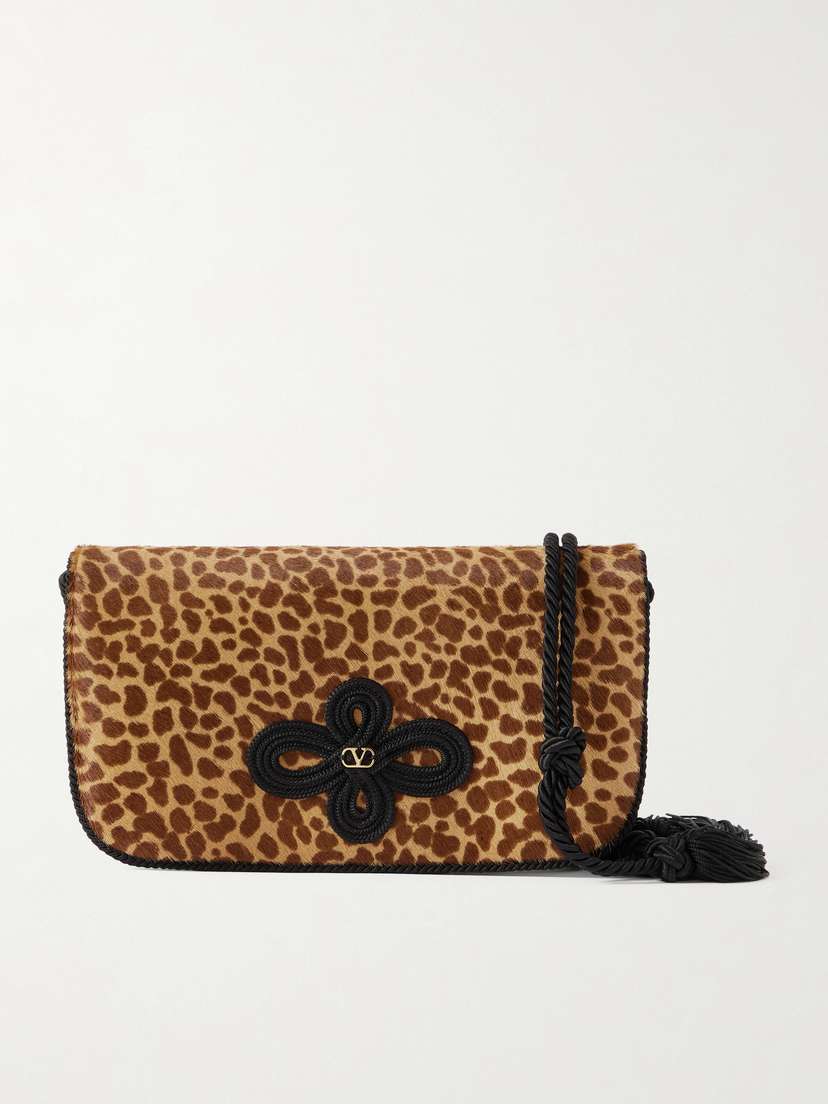 Valentino Garavani Sans Fin Tasseled Cord-trimmed Leopard-print Calf Hair Clutch