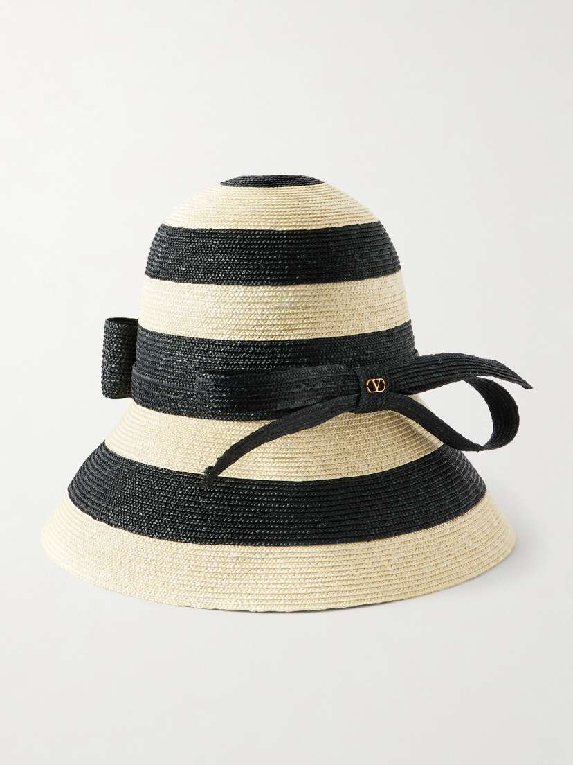 Valentino Garavani Vlogo Signature Bow-embellished Striped Straw Sunhat