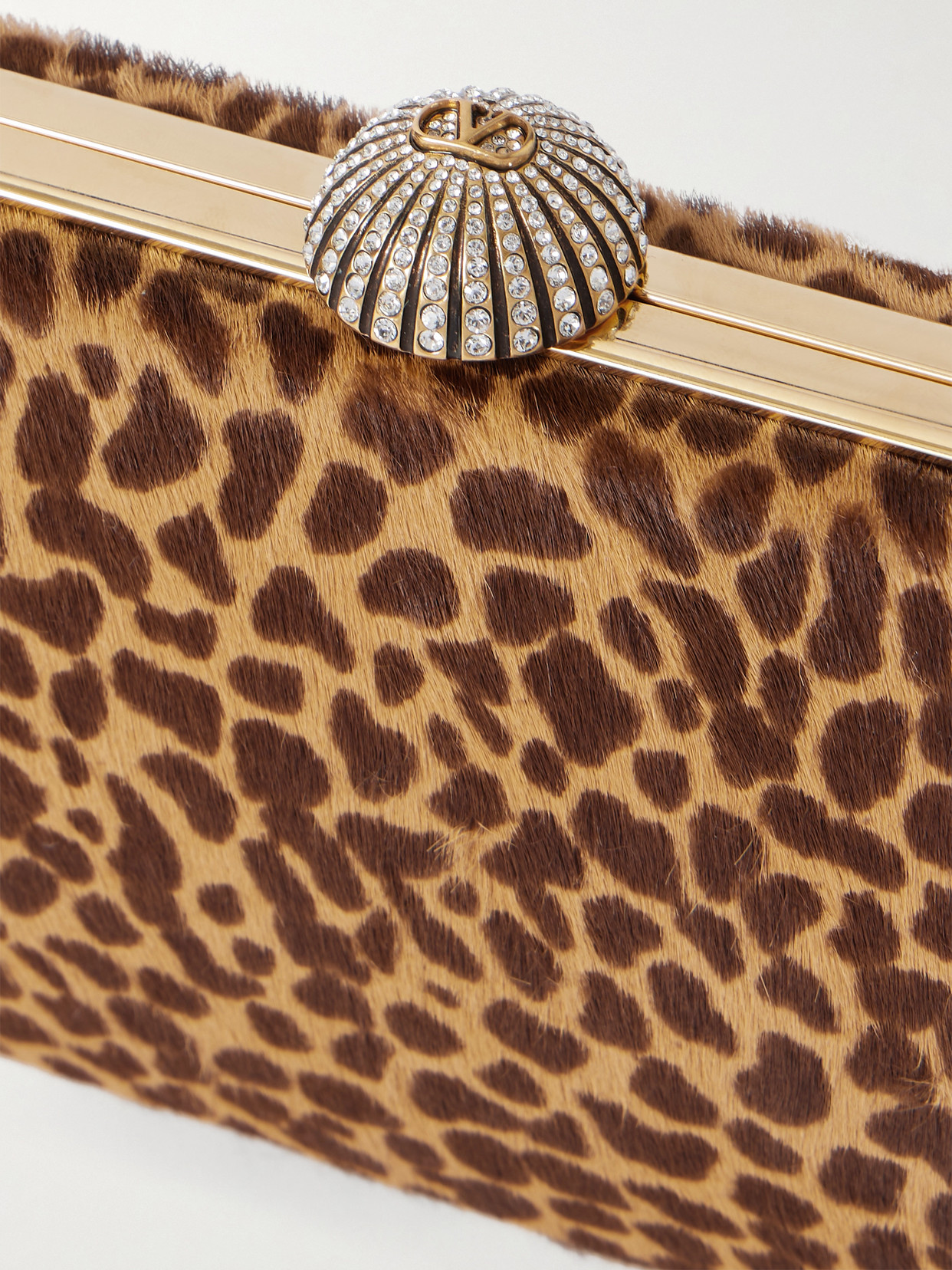 Valentino Carry Secrets Embellished Leopard-print Calf Hair Clutch In Multi