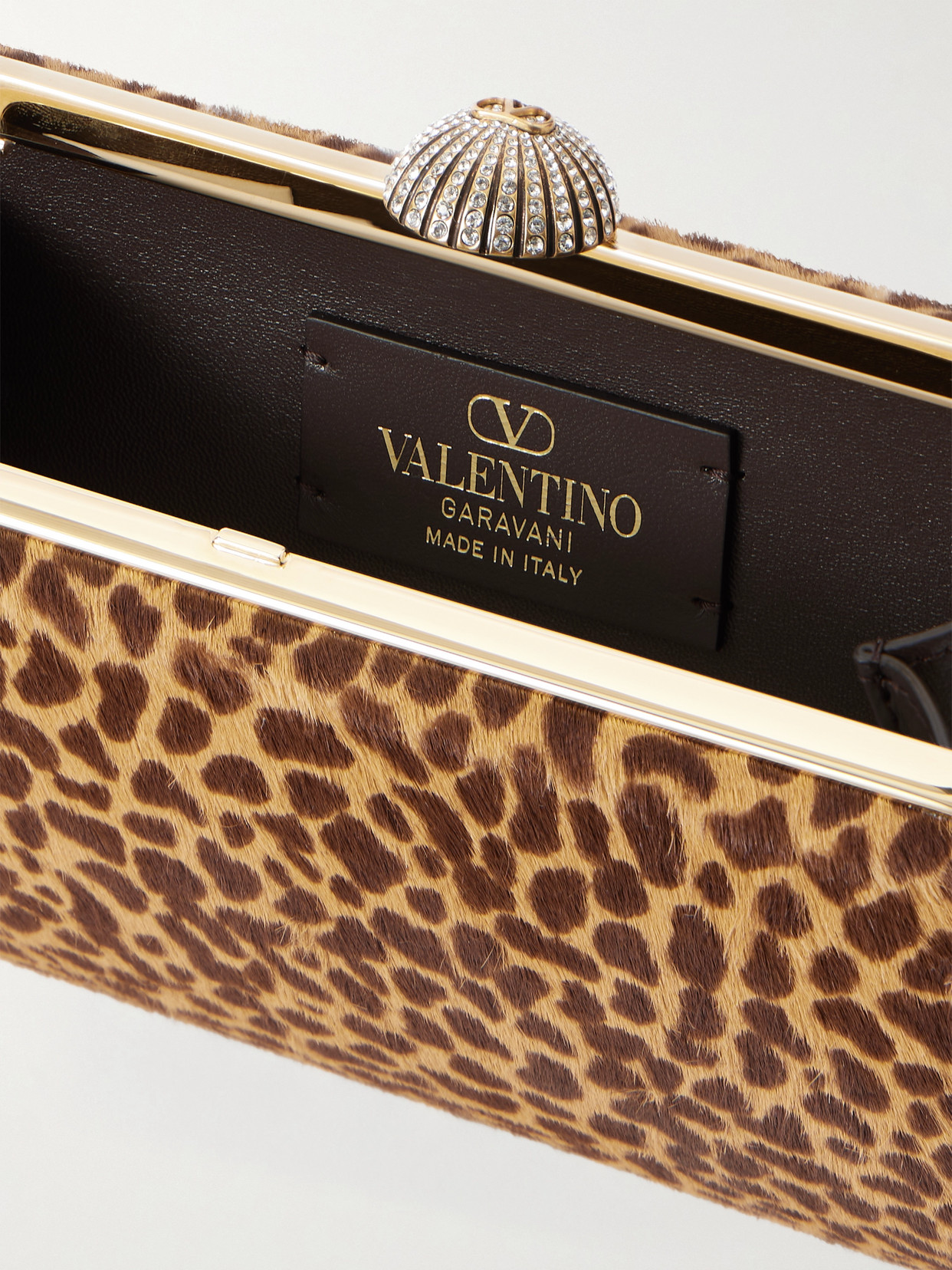 Valentino Carry Secrets Embellished Leopard-print Calf Hair Clutch In Multi