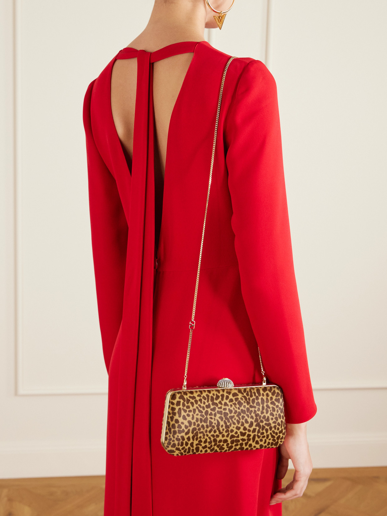 Valentino Carry Secrets Embellished Leopard-print Calf Hair Clutch In Multi