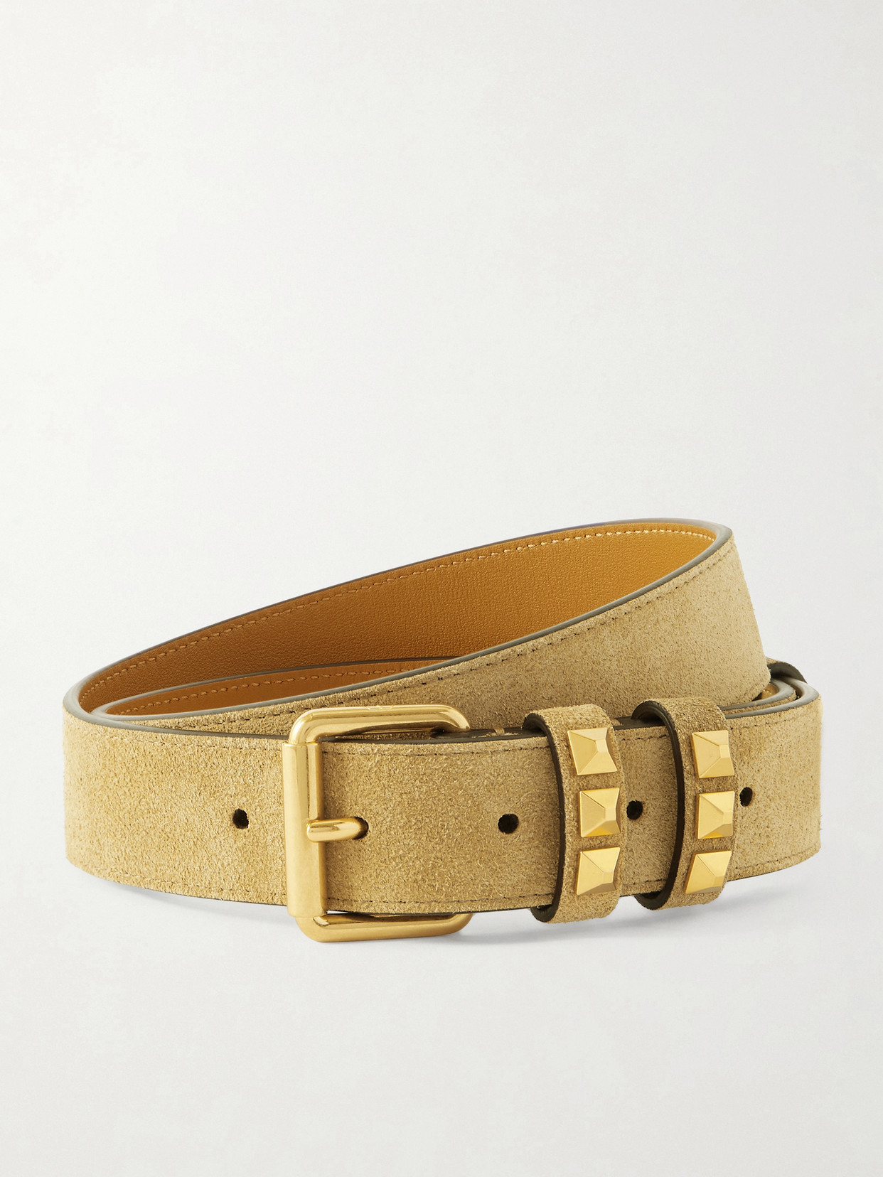 Valentino Garavani Embellished Suede Belt In Neutral