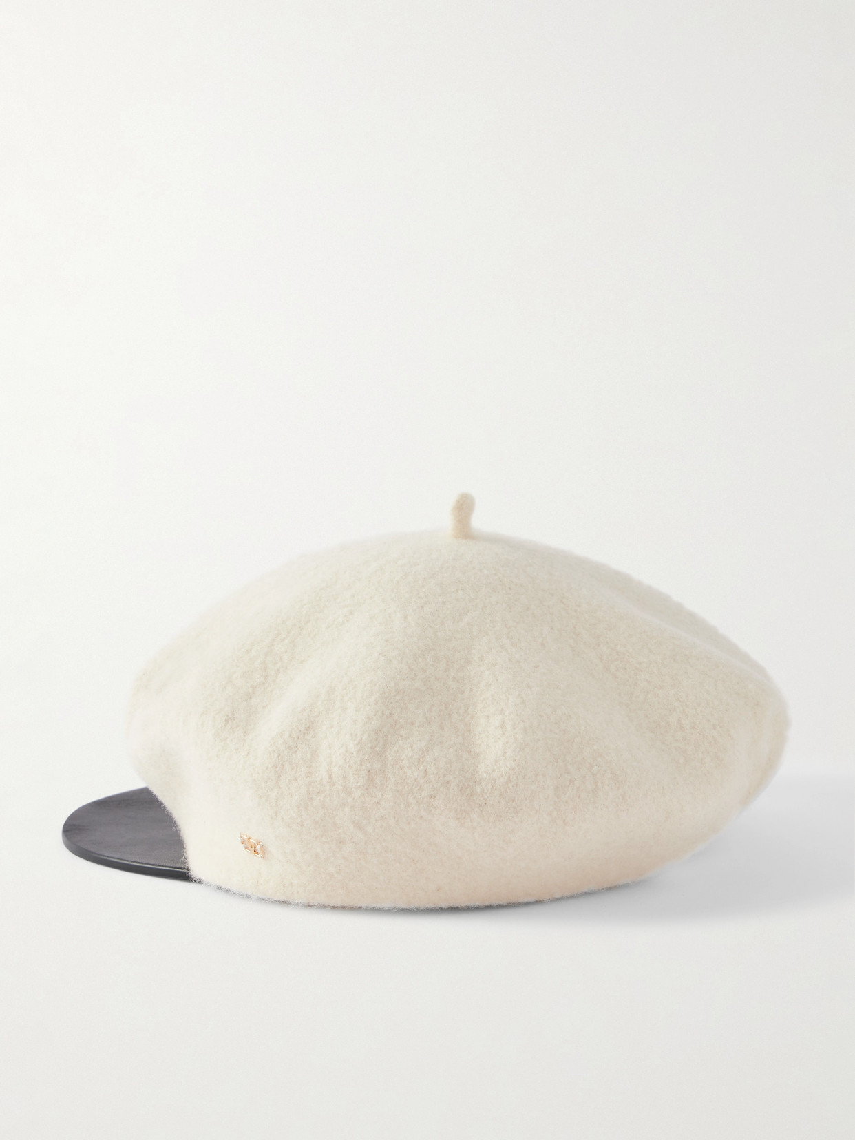 Valentino Embellished Leather-trimmed Wool Cap In Neutral