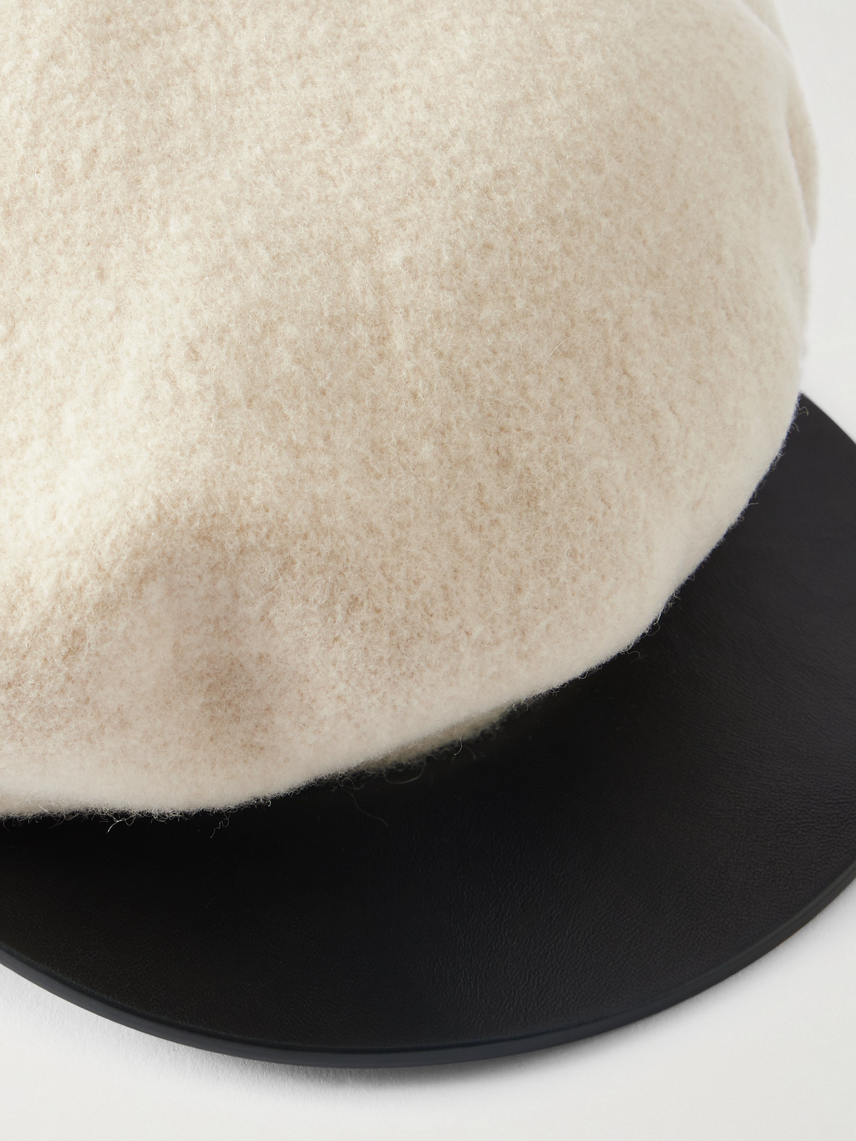 Valentino Embellished Leather-trimmed Wool Cap In Neutral