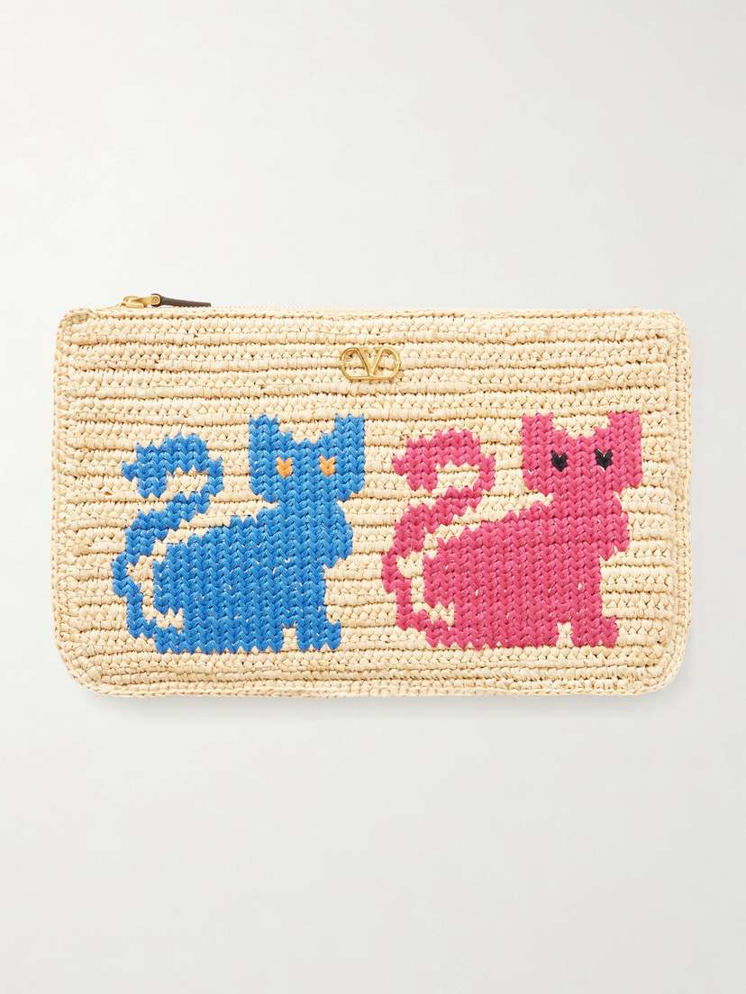 Valentino Garavani Embroidered Raffia Clutch