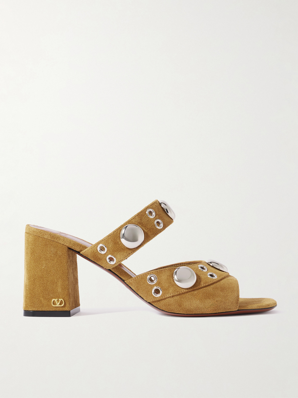 Valentino Garavani Nellcôte 75 Embellished Suede Mules In Brown