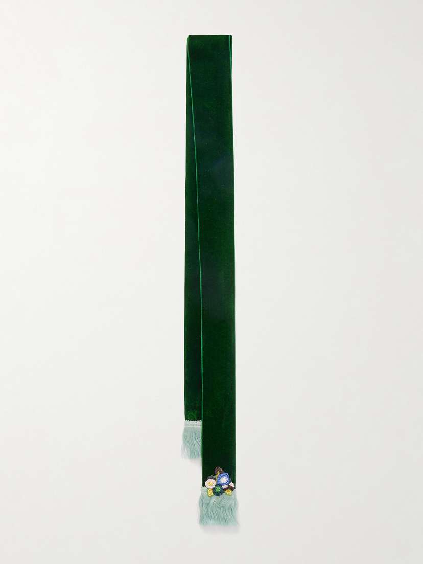 Valentino Garavani Fringed Embellished Velvet Scarf