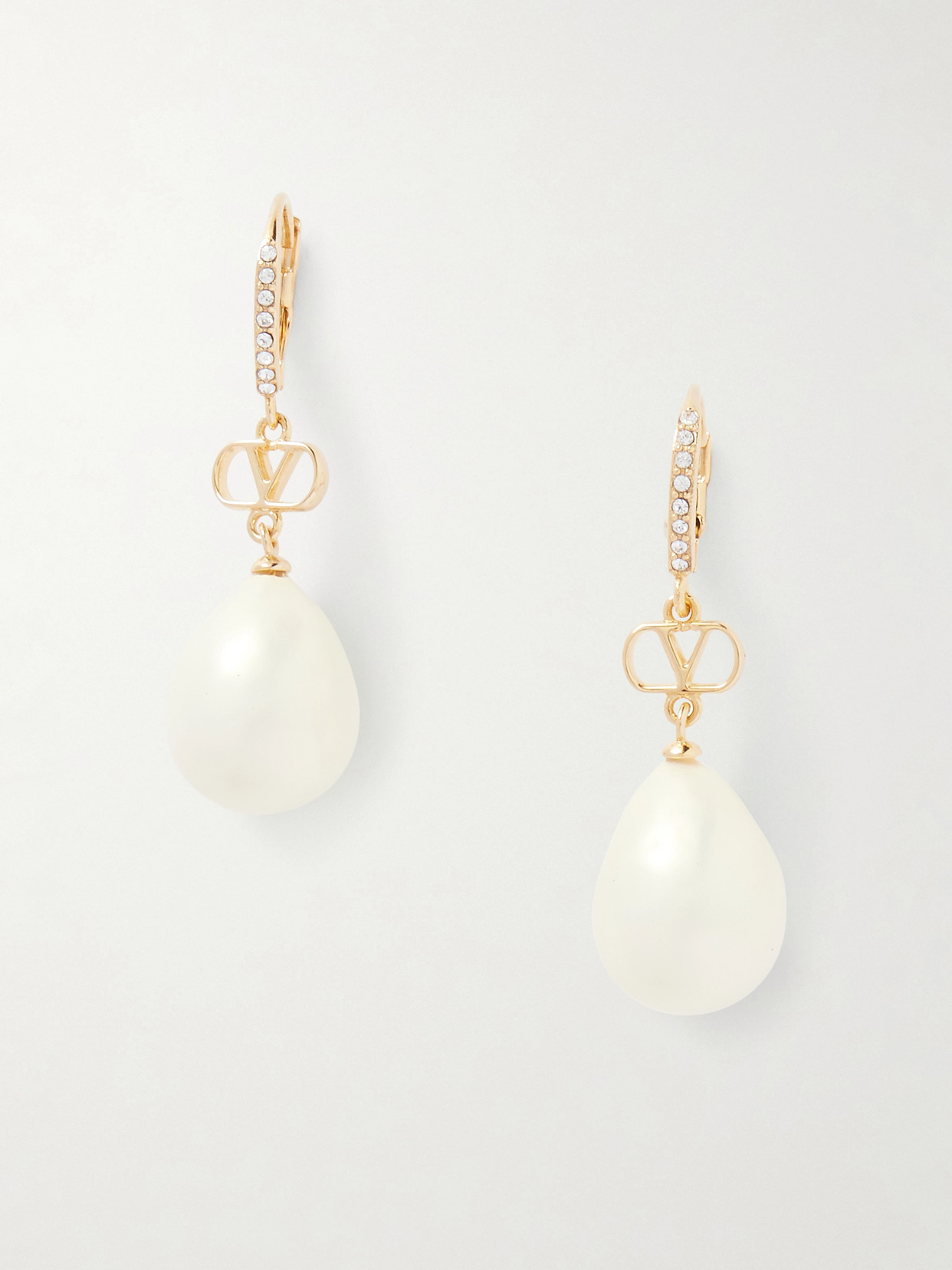 Valentino Garavani Vlogo Gold-tone Crystal And Faux-pearl Earrings