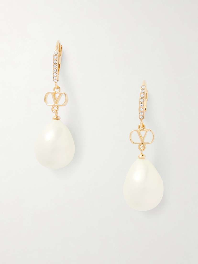 Valentino Garavani Vlogo Gold-tone Crystal And Faux-pearl Earrings