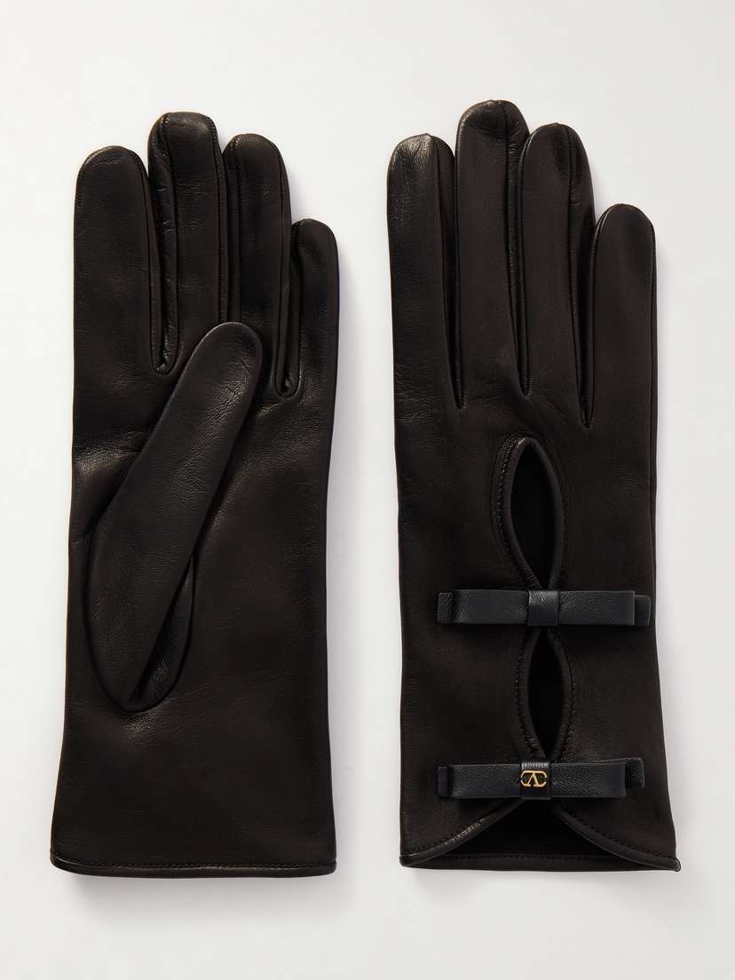 Valentino Garavani Vlogo Bow-embellished Leather Gloves