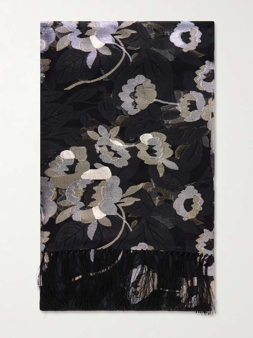 Valentino Garavani Fringed Floral-jacquard Silk-blend Scarf