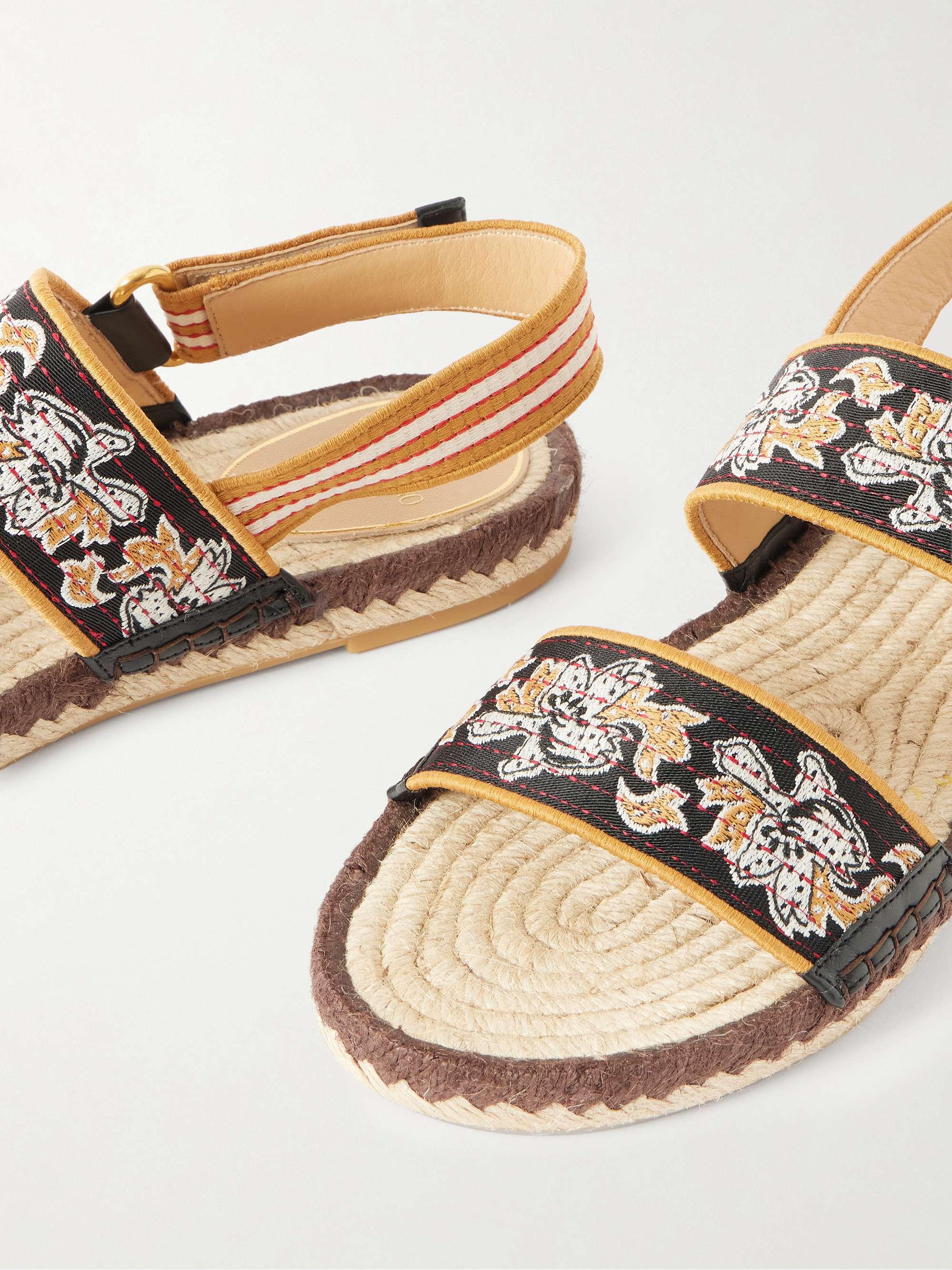 VALENTINO GARAVANI Leather-trimmed embroidered canvas espadrille