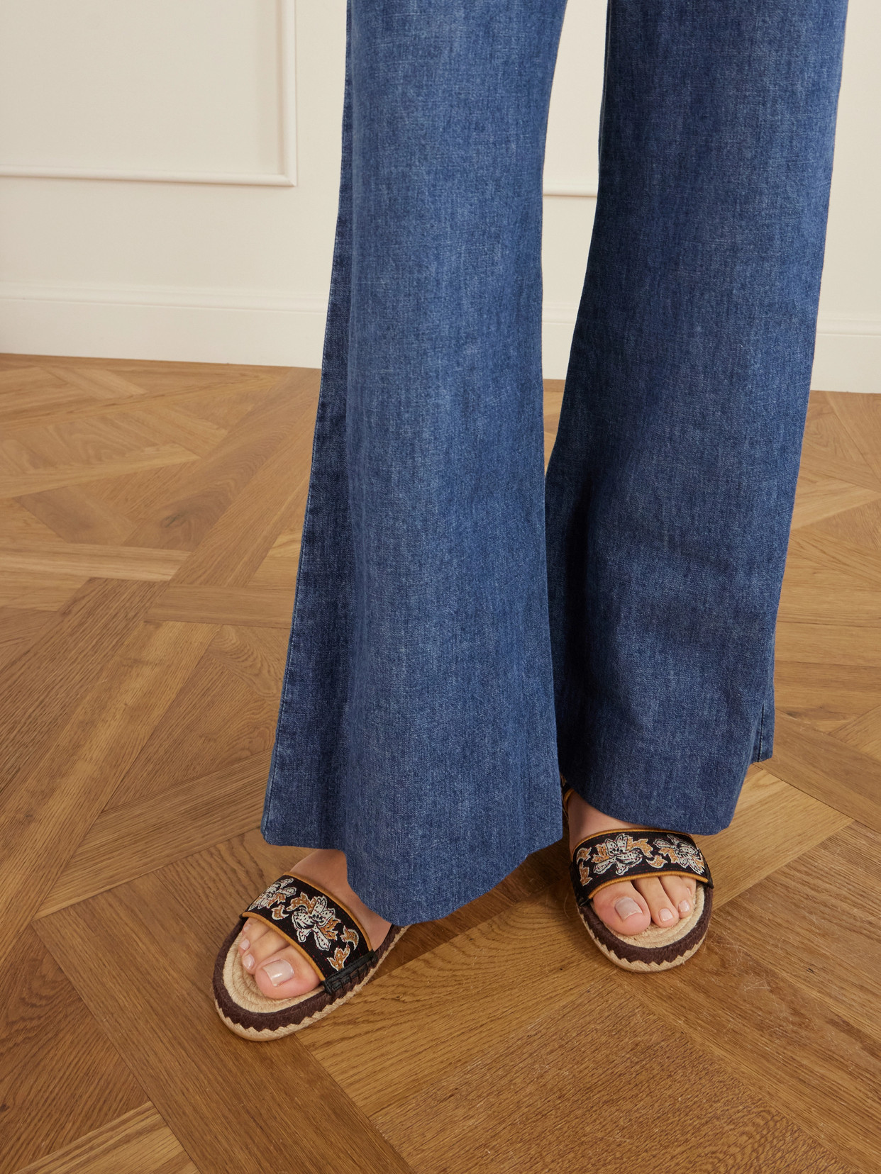 Garavani - Leather-Trimmed Embroidered Canvas Espadrille Sandals