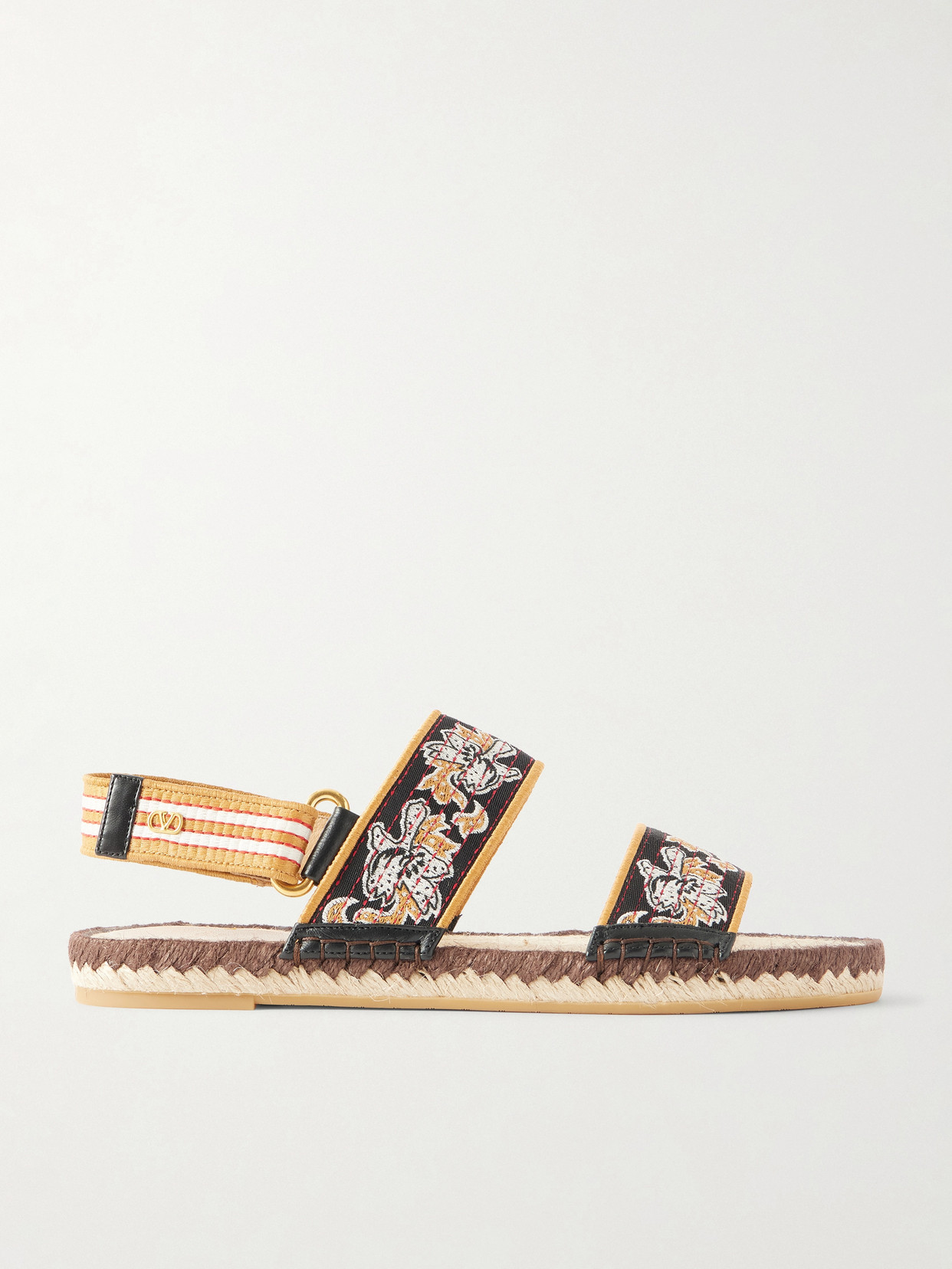 Valentino Garavani Leather-trimmed Embroidered Canvas Espadrille Sandals In Multi