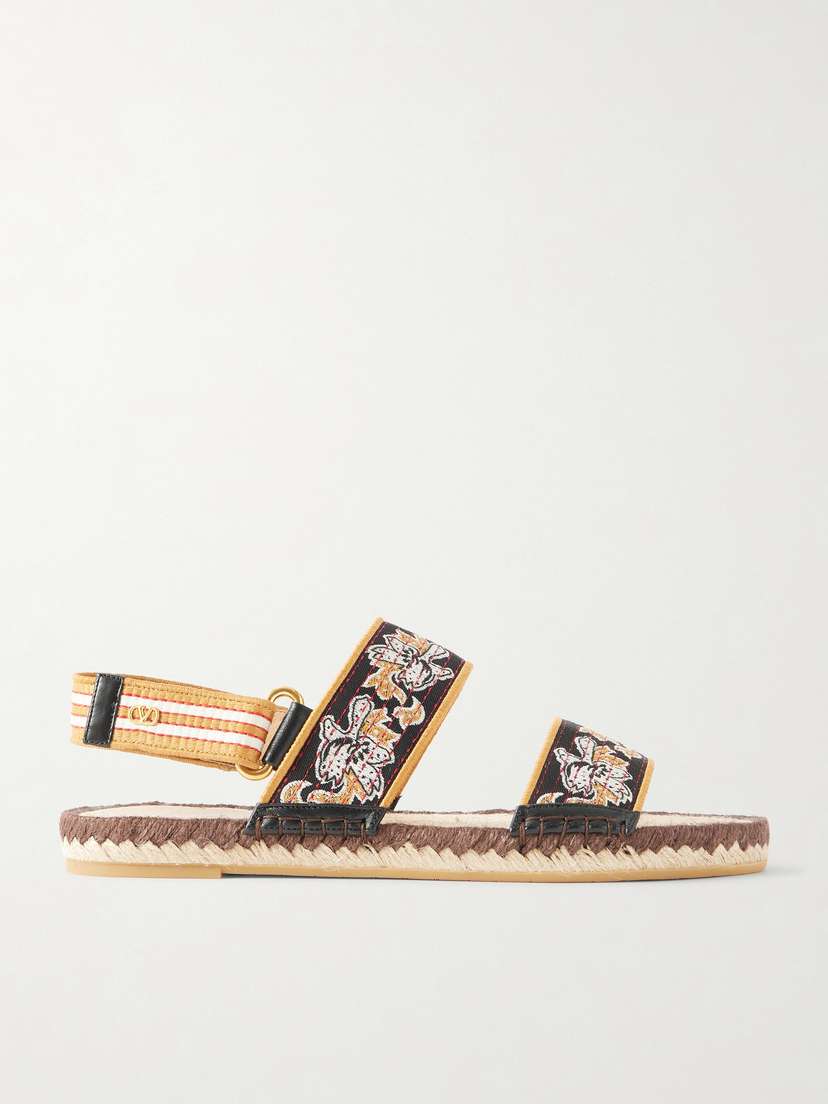 Valentino Garavani Leather-trimmed Embroidered Canvas Espadrille Sandals