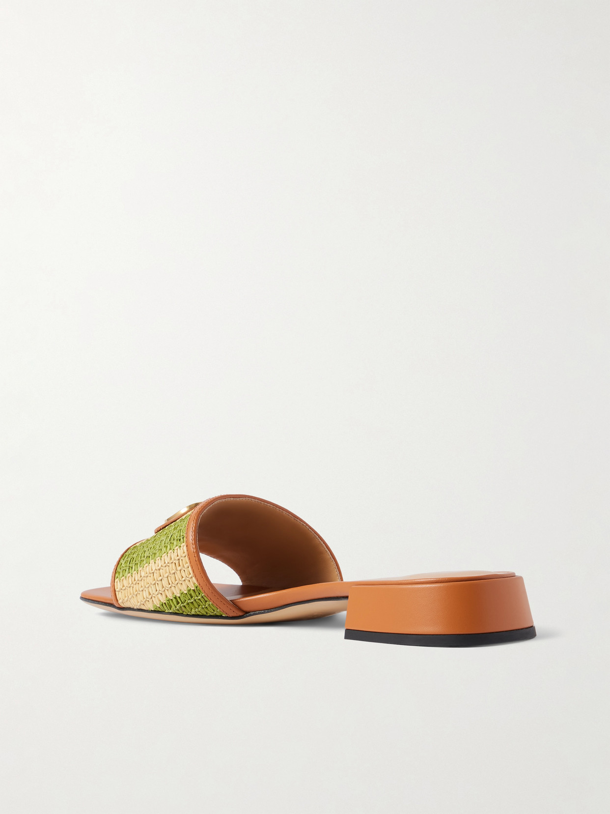 Garavani - Vlogo Embellished Leather-Trimmed Striped Raffia Slides
