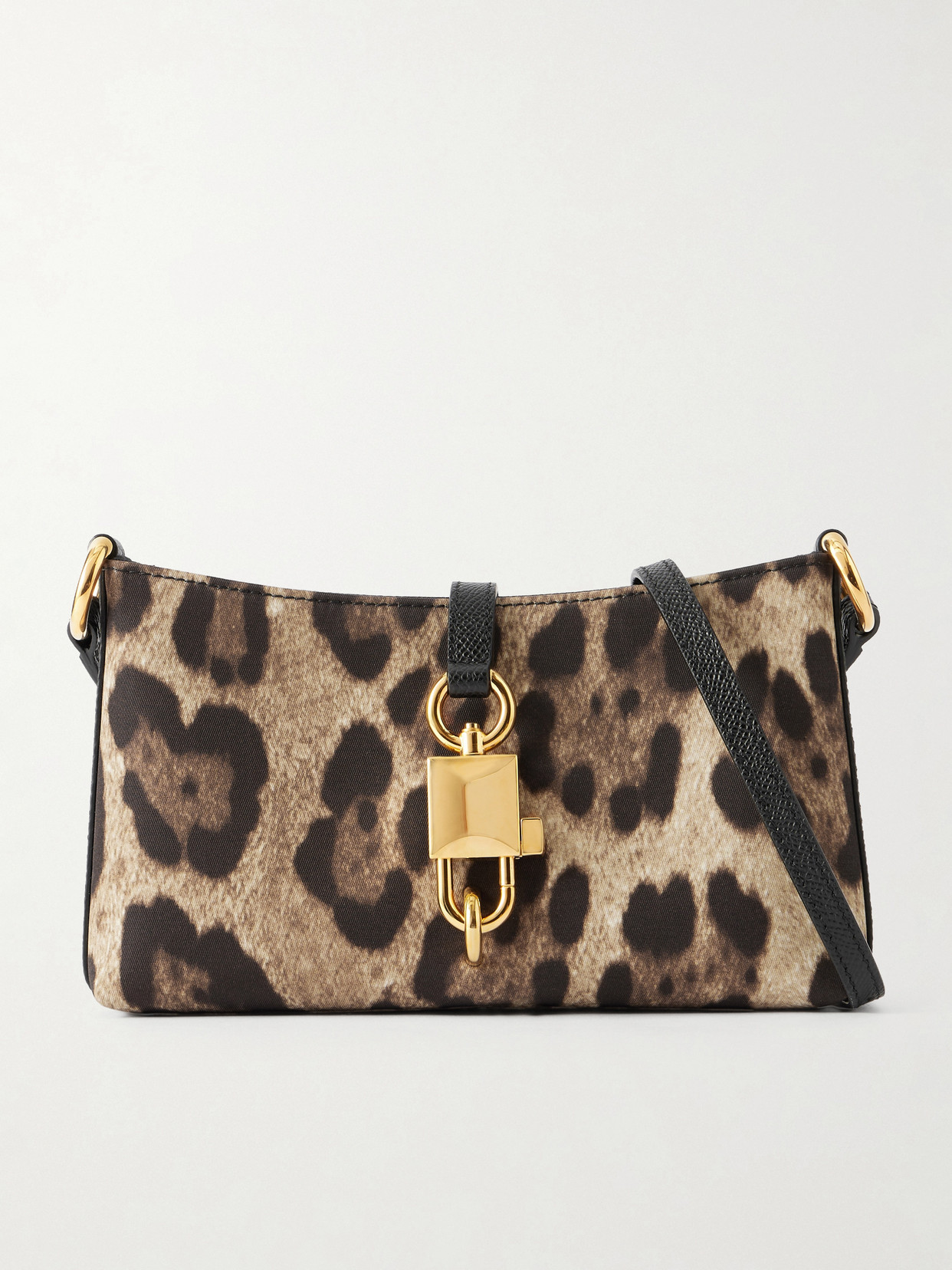 Dolce & Gabbana Lock Leather-trimmed Leopard-print Satin-twill Shoulder Bag In Multi