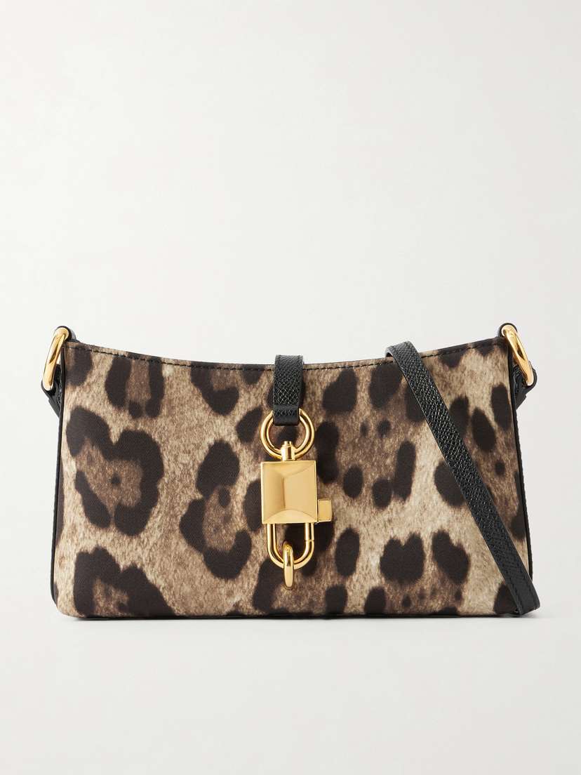 Dolce & Gabbana Lock Leather-trimmed Leopard-print Satin-twill Shoulder Bag