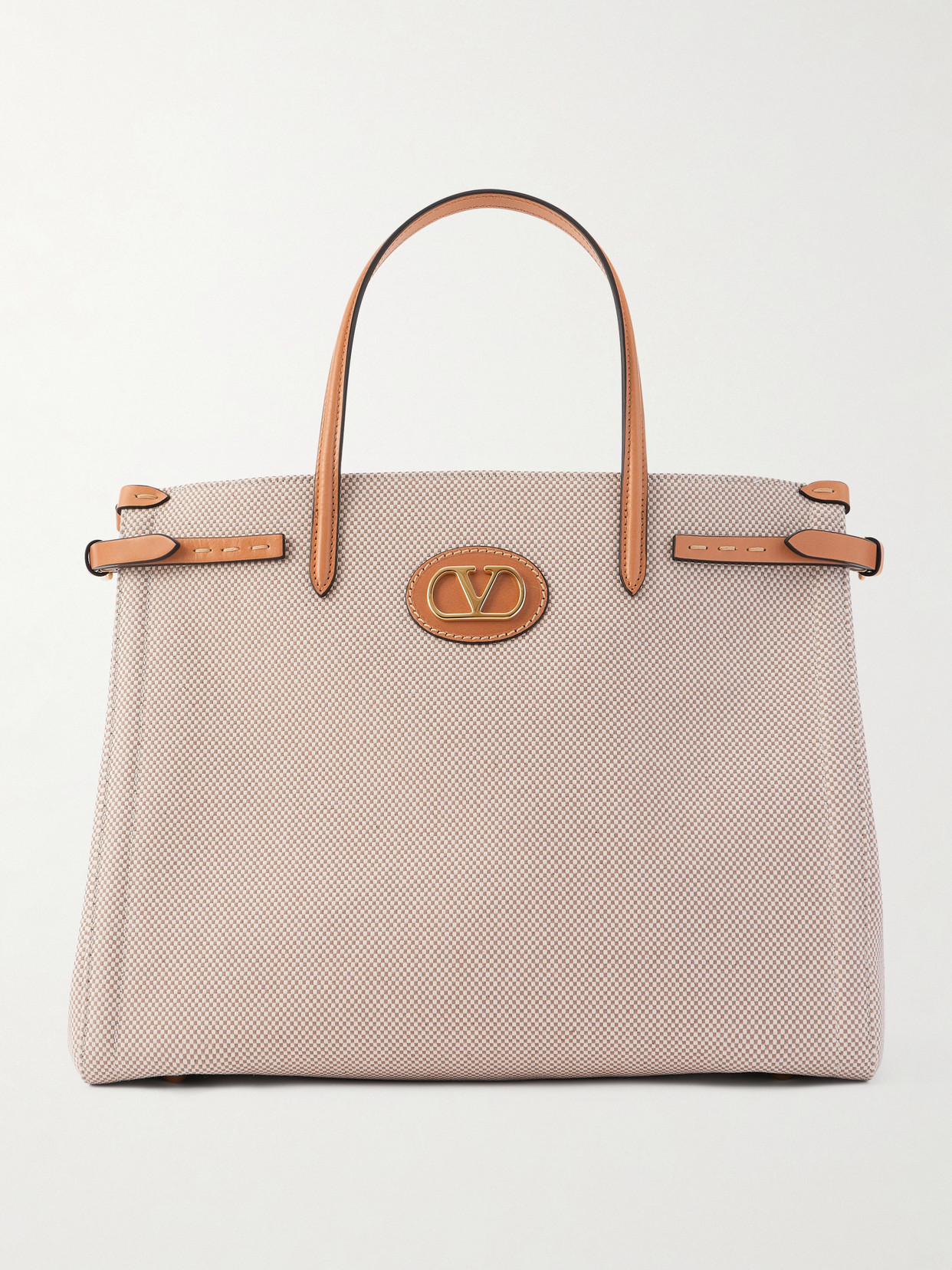 Valentino Garavani Antibes Medium Leather-trimmed Checked Canvas Tote Bag In Neutral