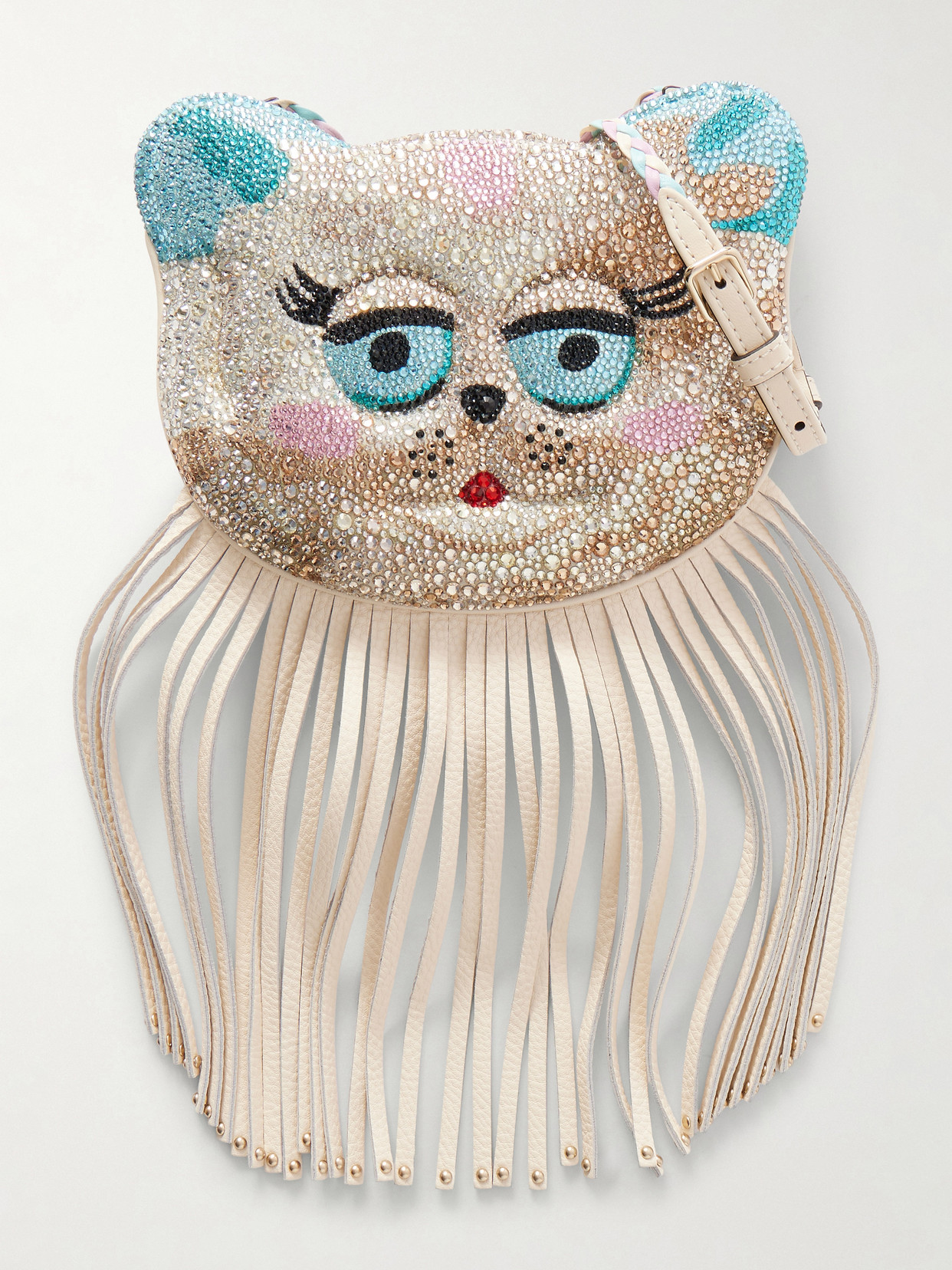 Valentino Garavani Le Chat De La Maison Fringed Crystal-embellished Leather Shoulder Bag In Multi