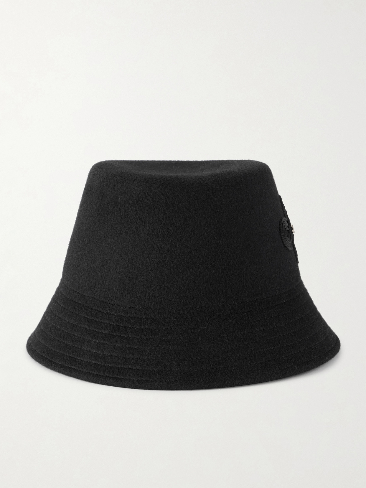 Valentino Garavani Appliquéd Rabbit Hair Bucket Hat In Black
