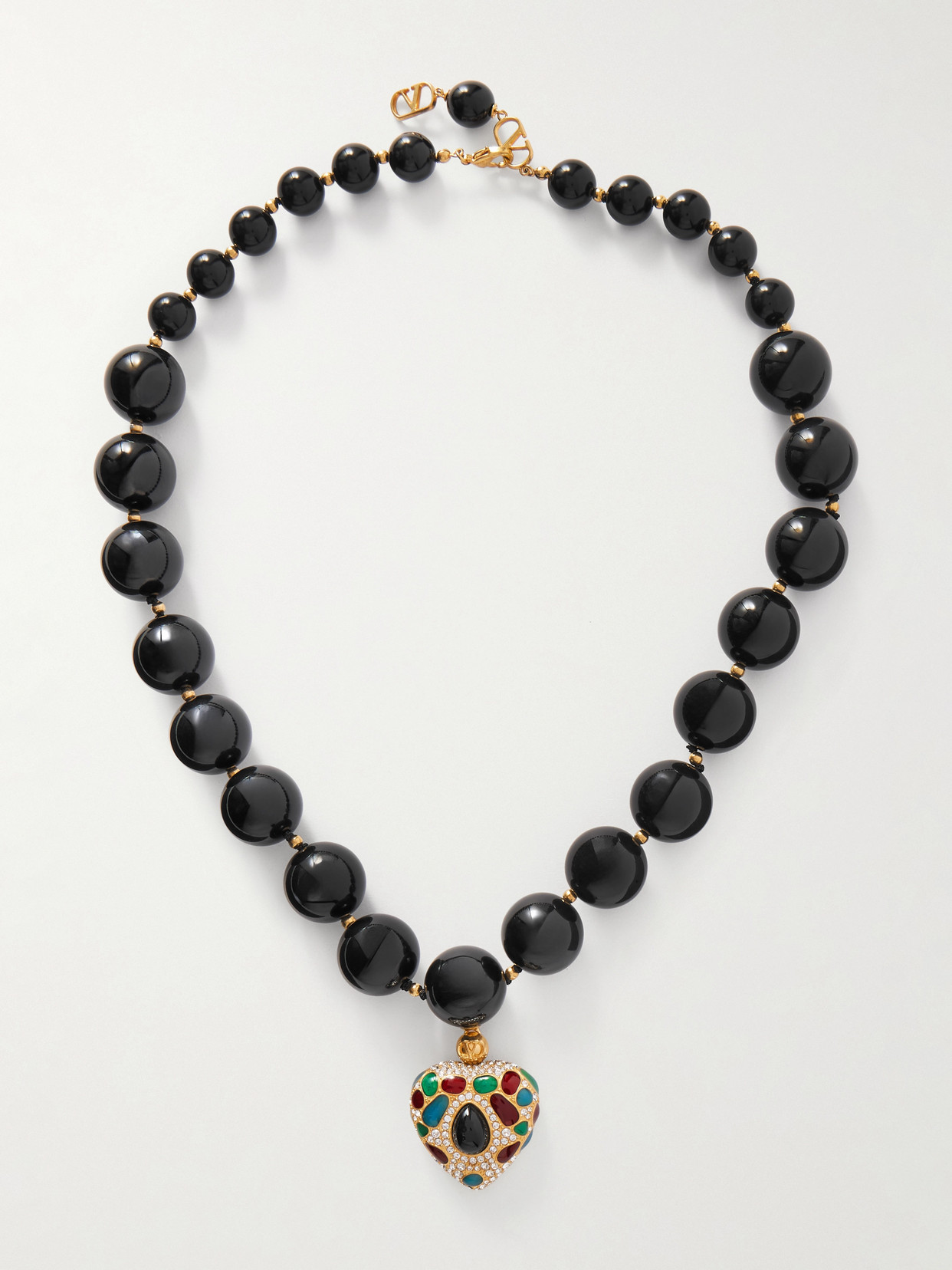 Valentino Garavani Coeur Royal Gold-tone, Enamel, Crystal And Resin Necklace In Burgundy