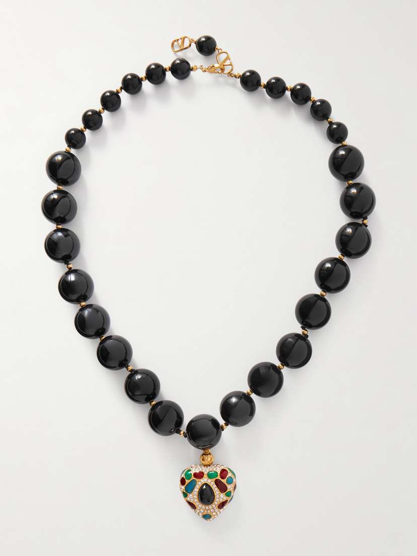 Valentino Garavani Coeur Royal Gold-tone, Enamel, Crystal And Resin Necklace