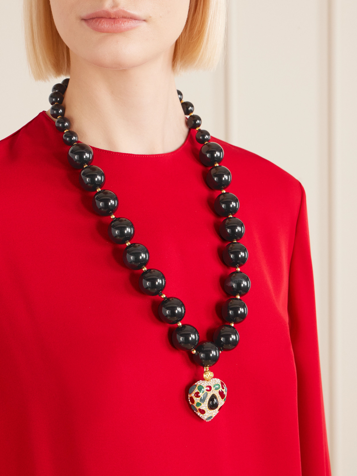 Valentino Coeur Royal Gold-tone, Enamel, Crystal And Resin Necklace In Burgundy