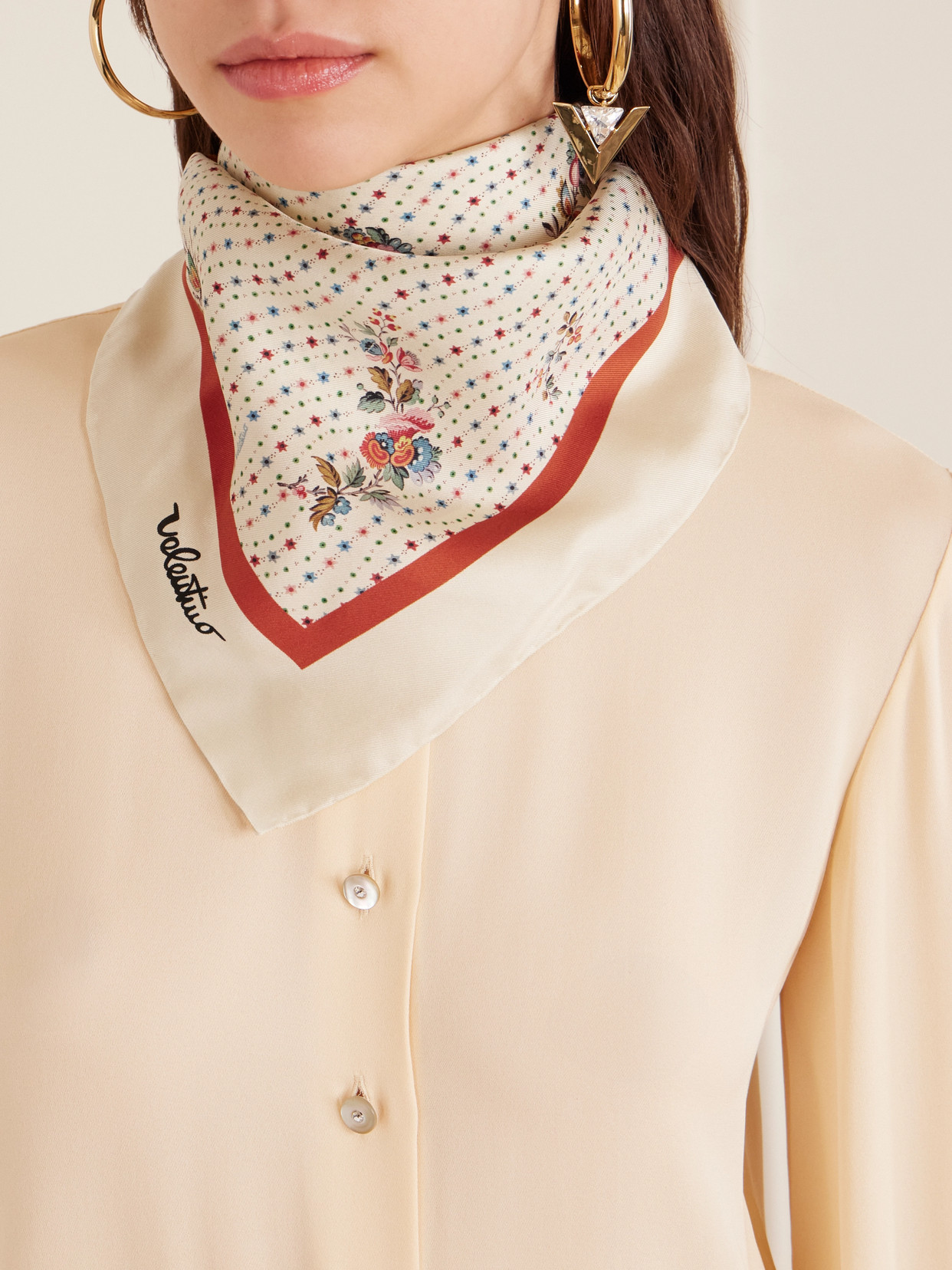 Valentino Garavani Papier Floreal Silk Scarf Woman Butter Uni In Neutral