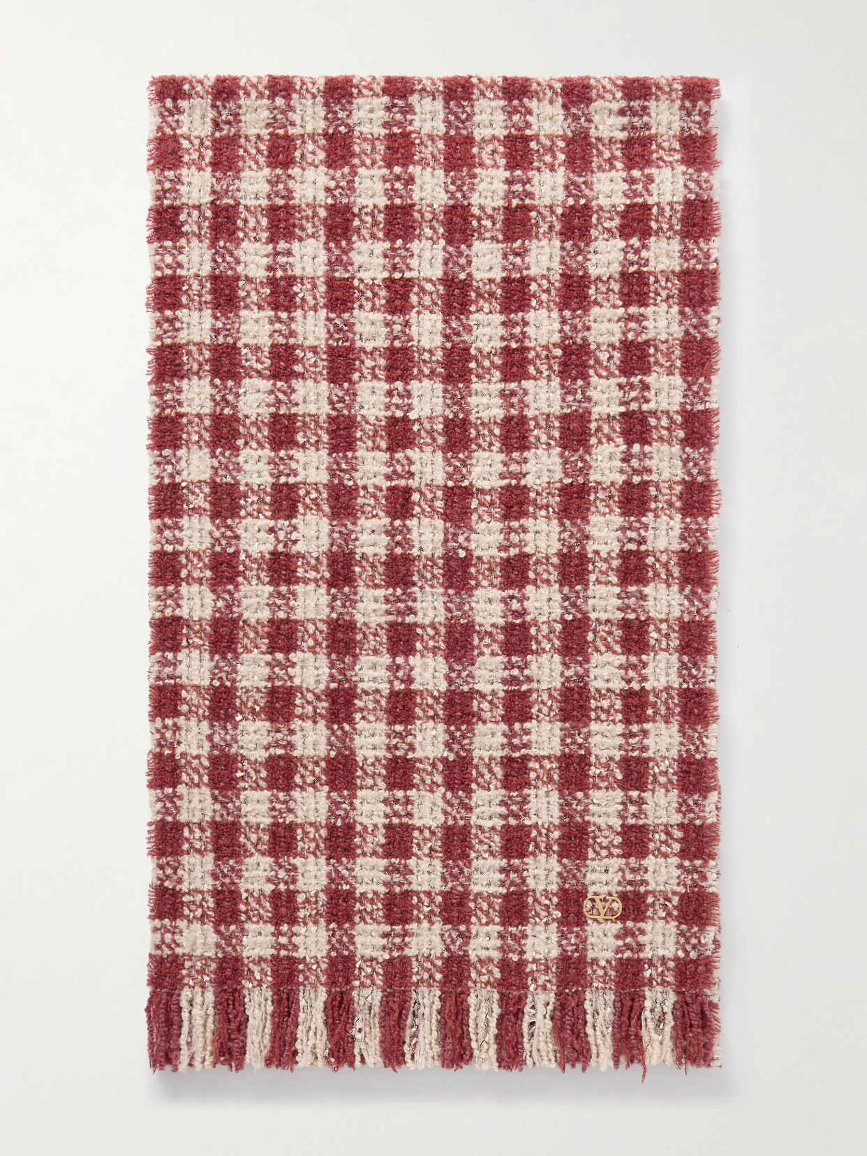 Valentino Fringed Metallic Cashmere-blend Bouclé Scarf In Brown