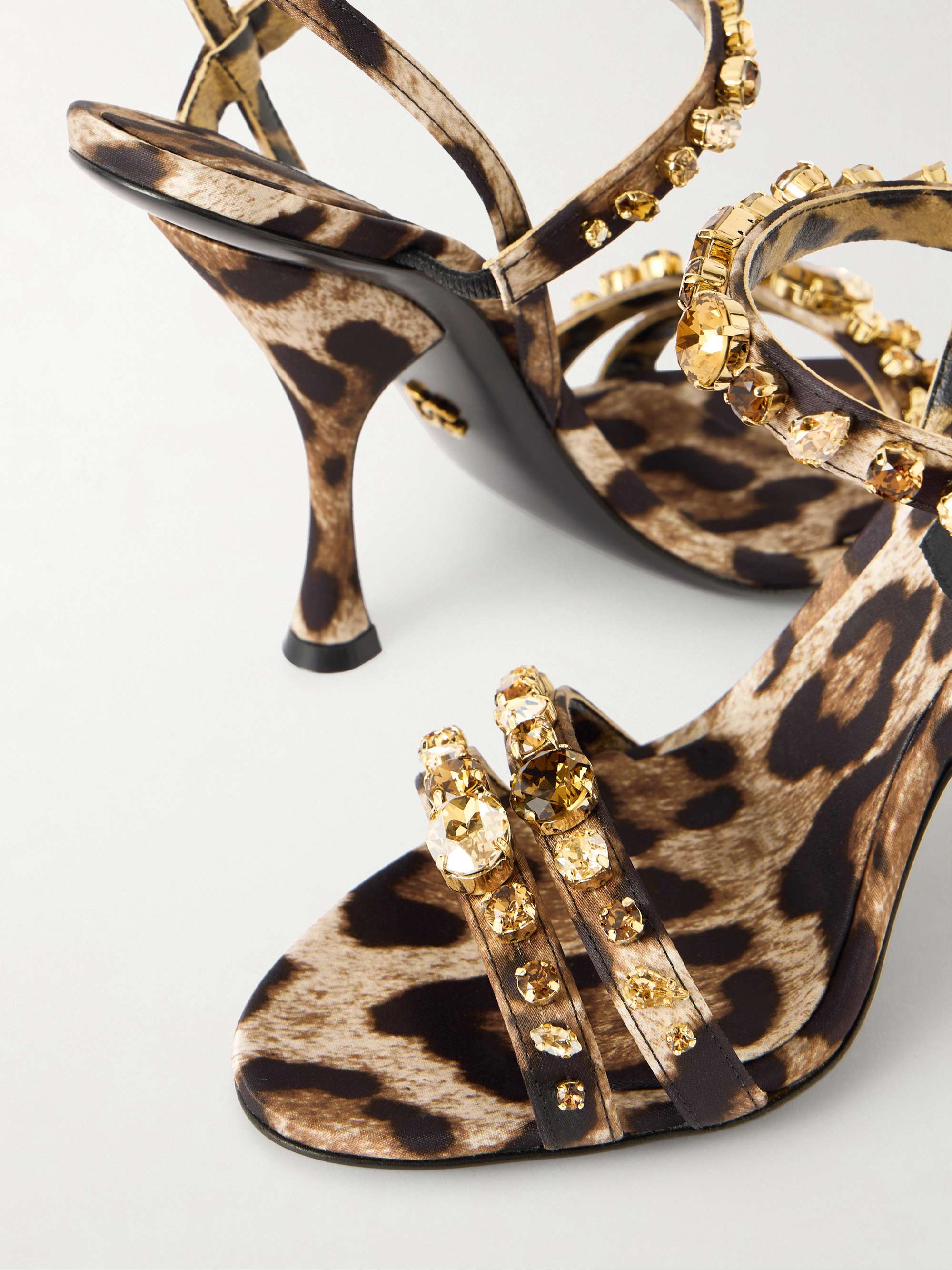 DOLCE&GABBANA Crystal-embellished leopard-print satin sandals