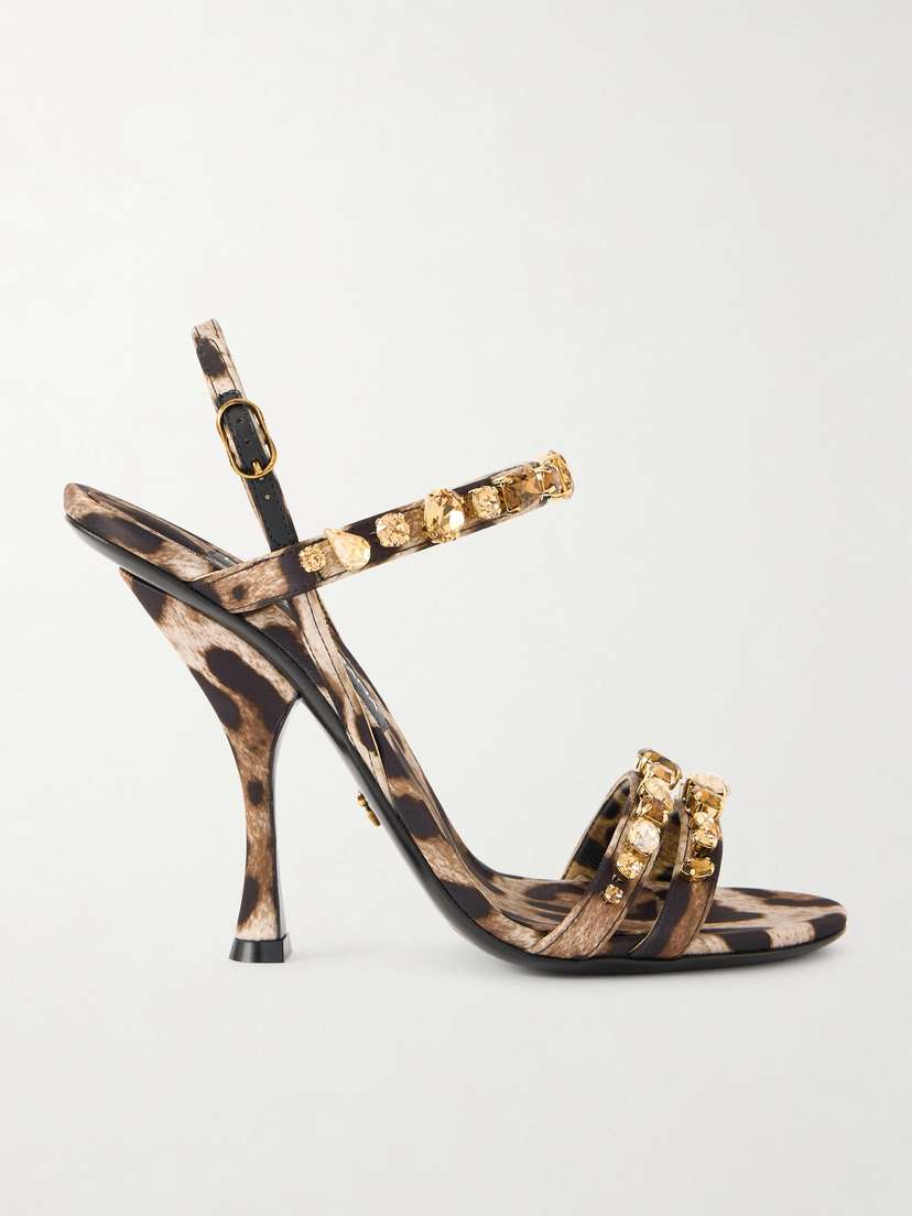 Dolce & Gabbana Crystal-embellished Leopard-print Satin Sandals