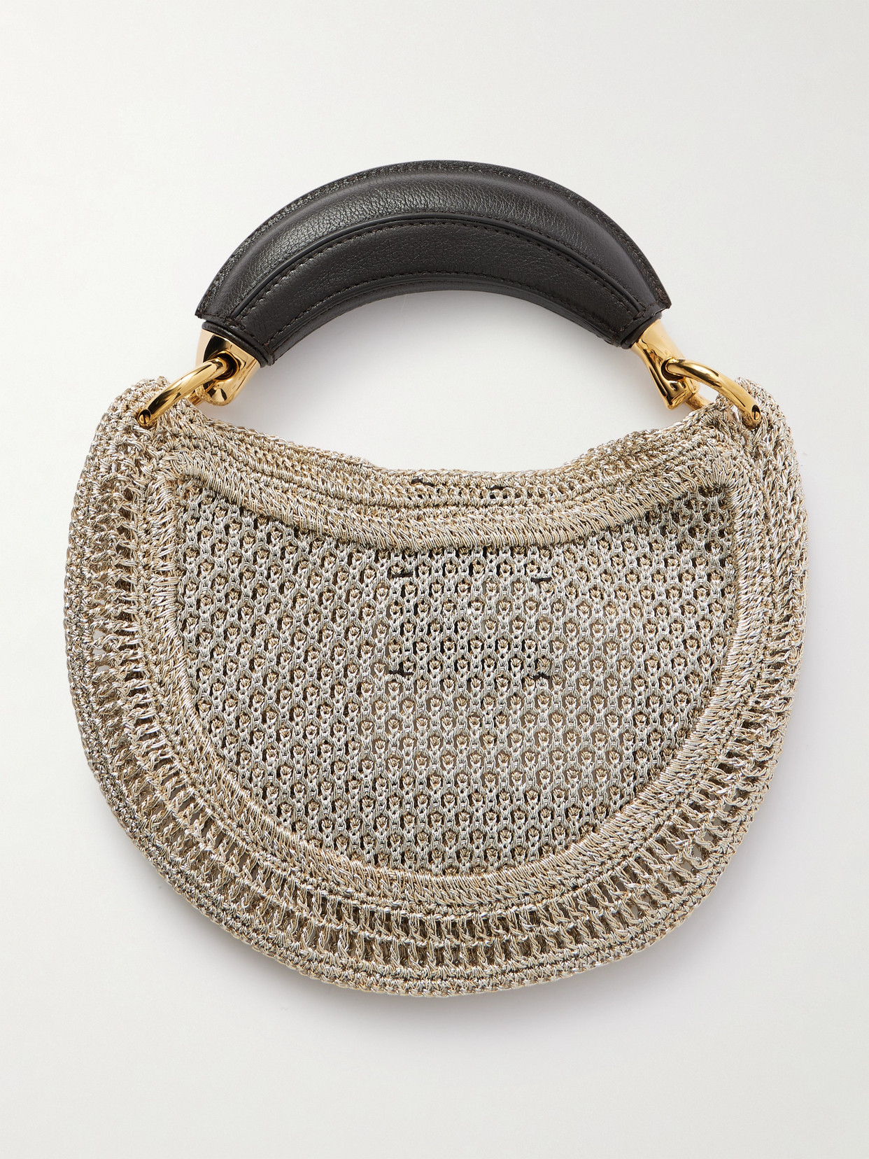Chloé Summer Banana Leather-trimmed Metallic Crocheted Tote In Silver
