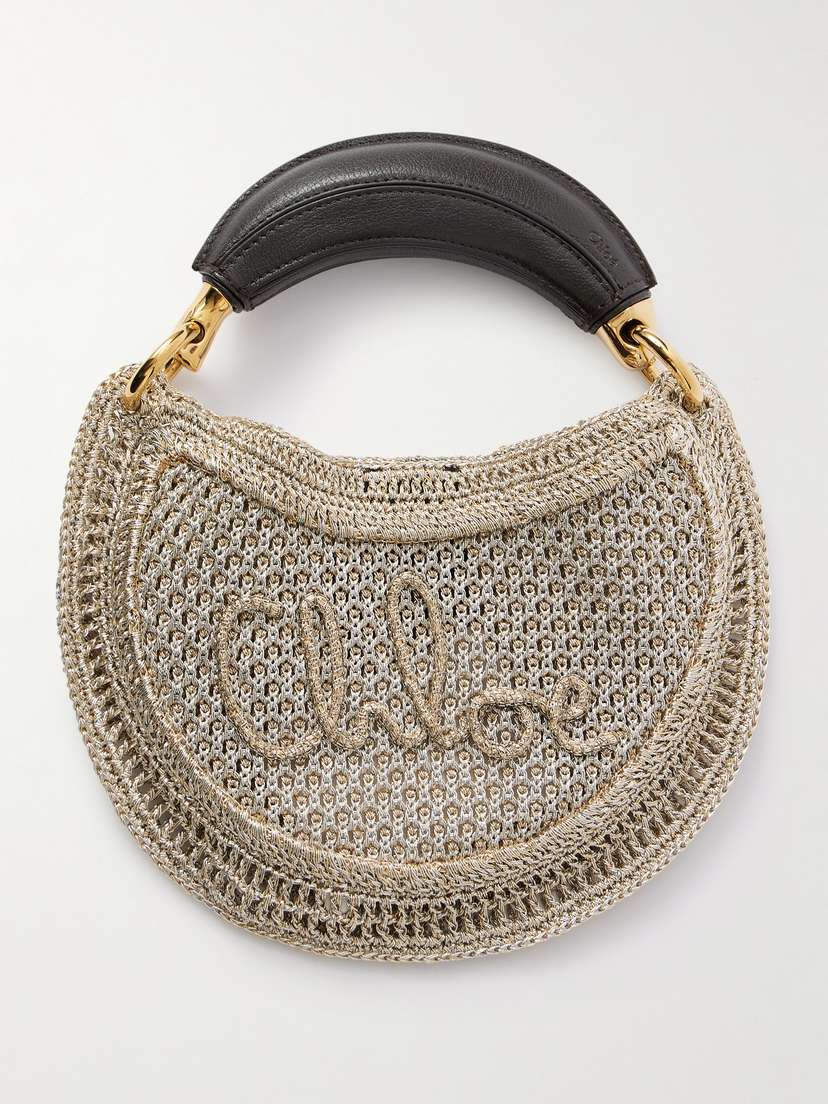 Chloé Summer Banana Leather-trimmed Metallic Crocheted Tote