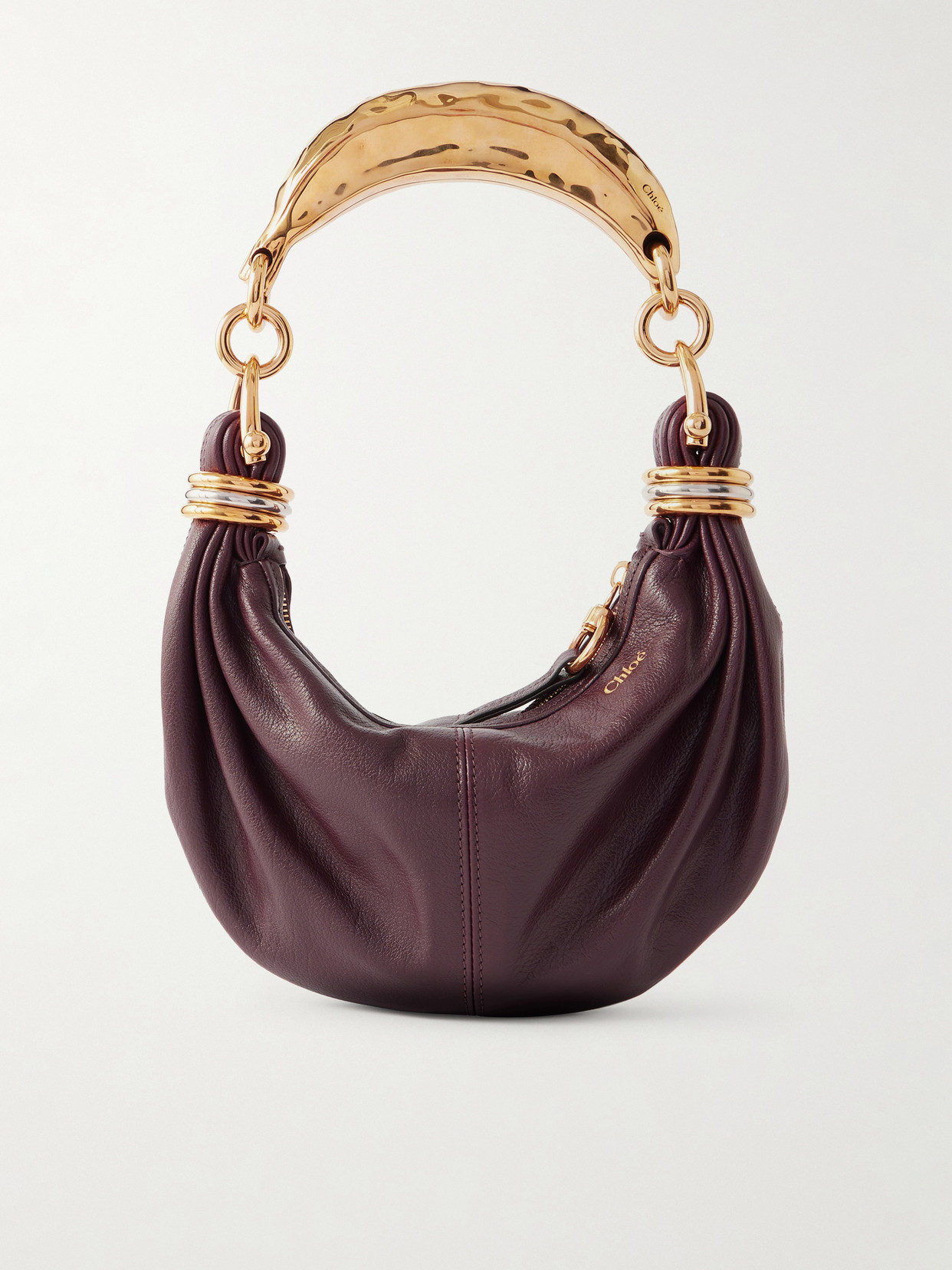Chloé Bracelet Embellished Textured-leather Shoulder Bag In Burgundy