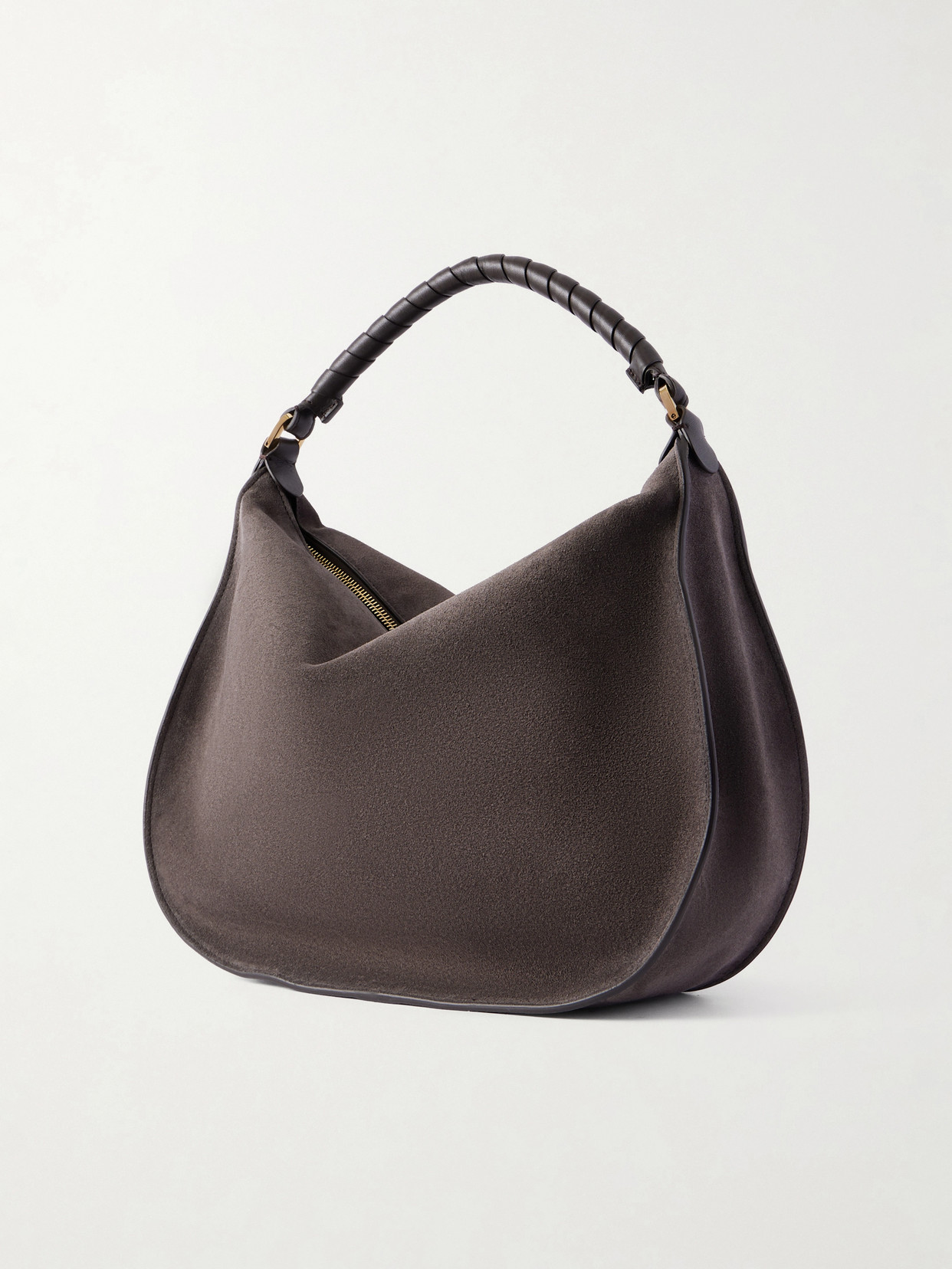 Chloé Marcie Medium Black Shoulder Bag With Logo Lettering On The Front In Suede Woman In Brown