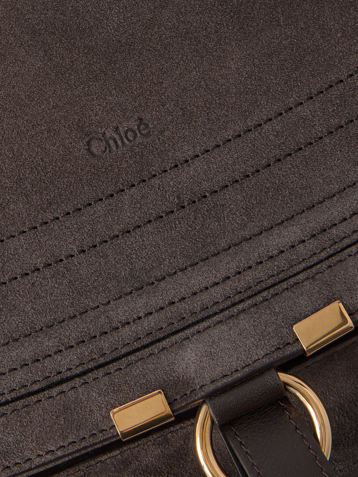 Chloé Marcie Medium Black Shoulder Bag With Logo Lettering On The Front In Suede Woman In Brown
