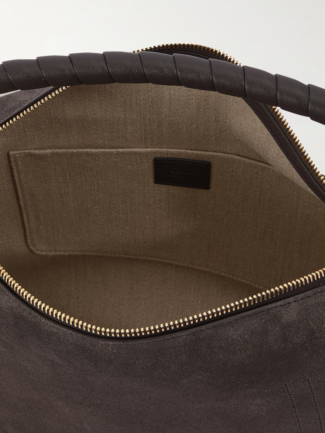 Chloé Marcie Medium Black Shoulder Bag With Logo Lettering On The Front In Suede Woman In Brown