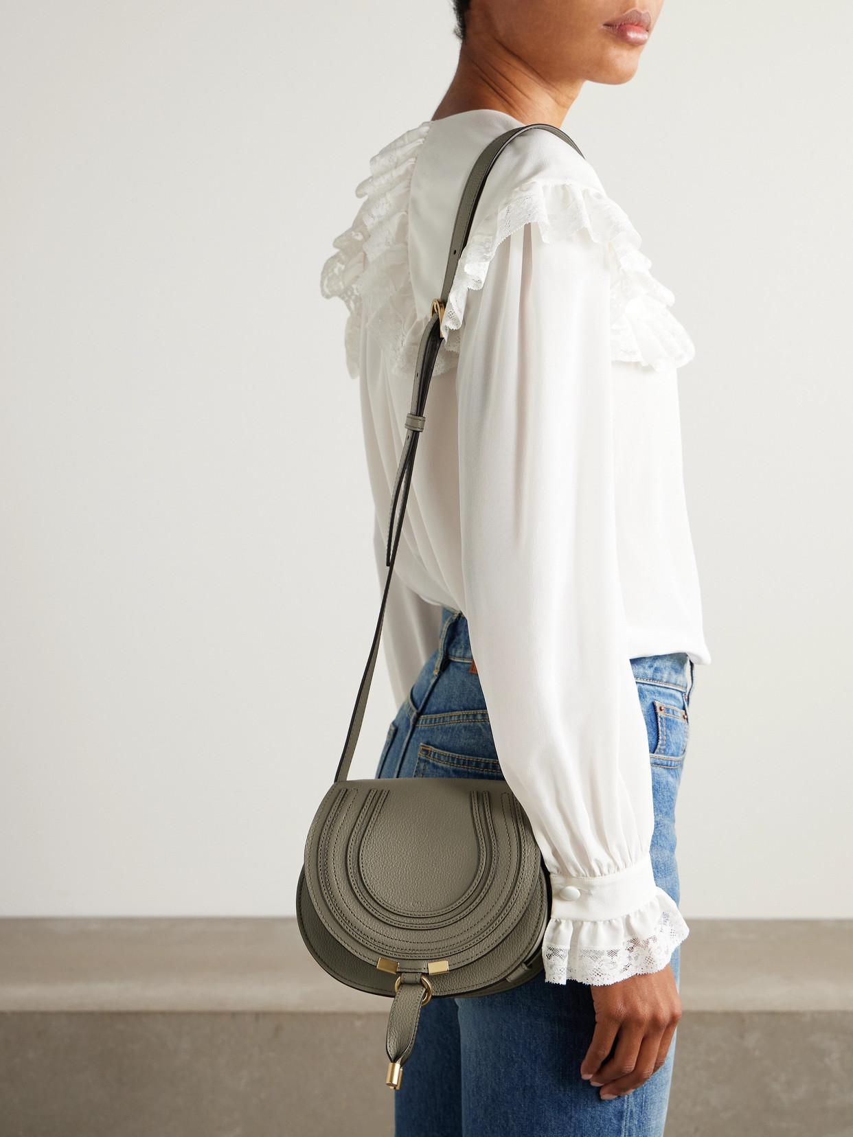 Chloé Marcie Mini Textured-leather Shoulder Bag In Green